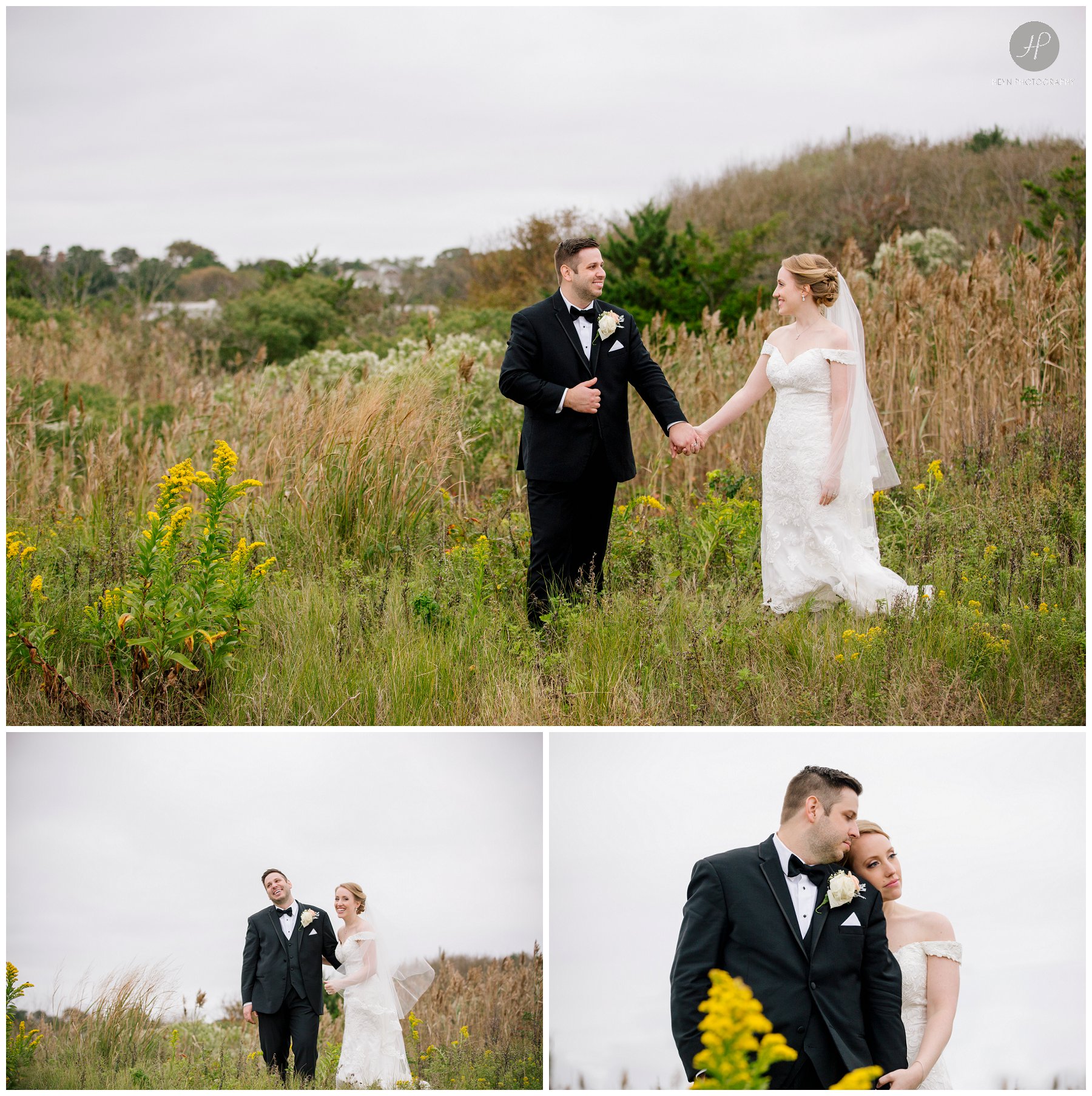 bride and groom in spring lake park at crystal point yacht club wedding in new jersey 