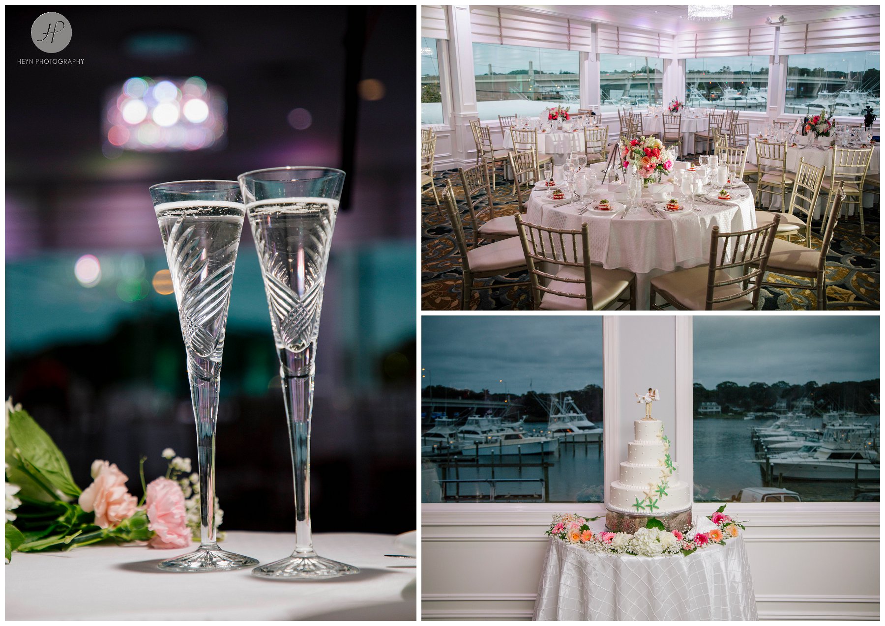 ballroom reception details at crystal point yacht club wedding in new jersey 
