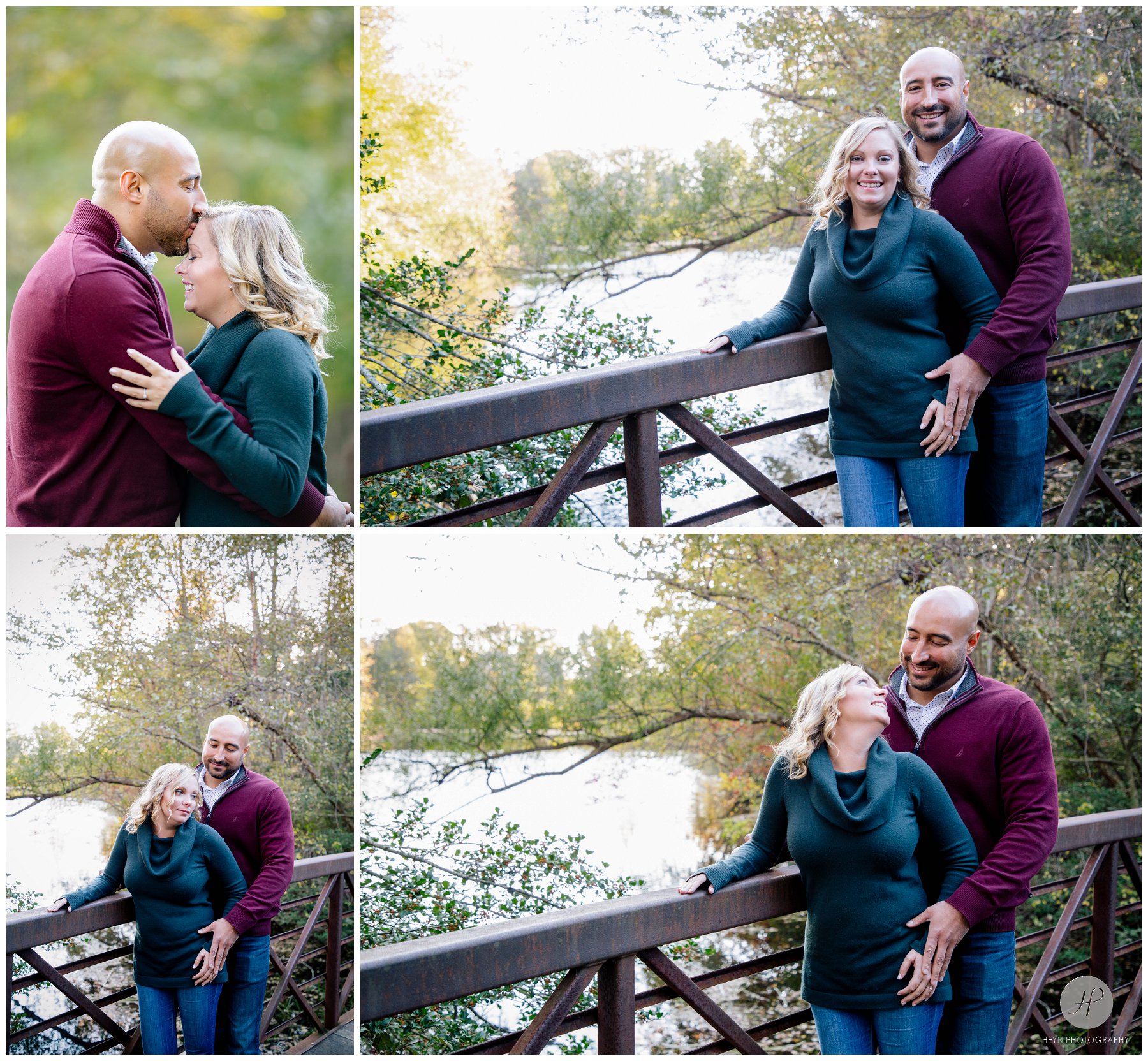 couple on  bridge for allaire state park engagement session in new jersey 