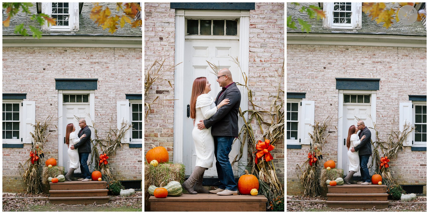 couple by old home at allaire state park engagement session in New Jersey