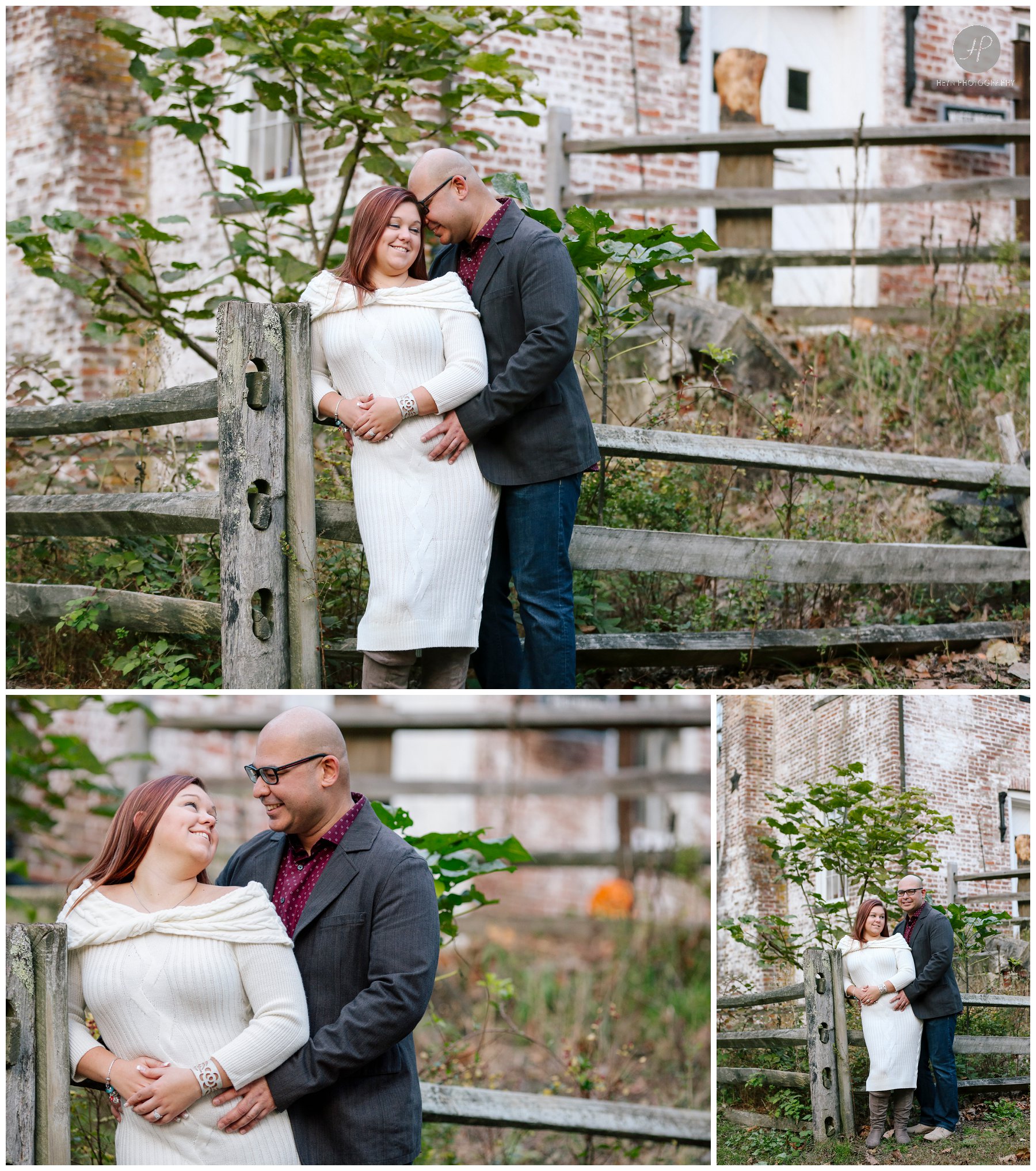 couple by old house at allaire state park engagement session in New Jersey