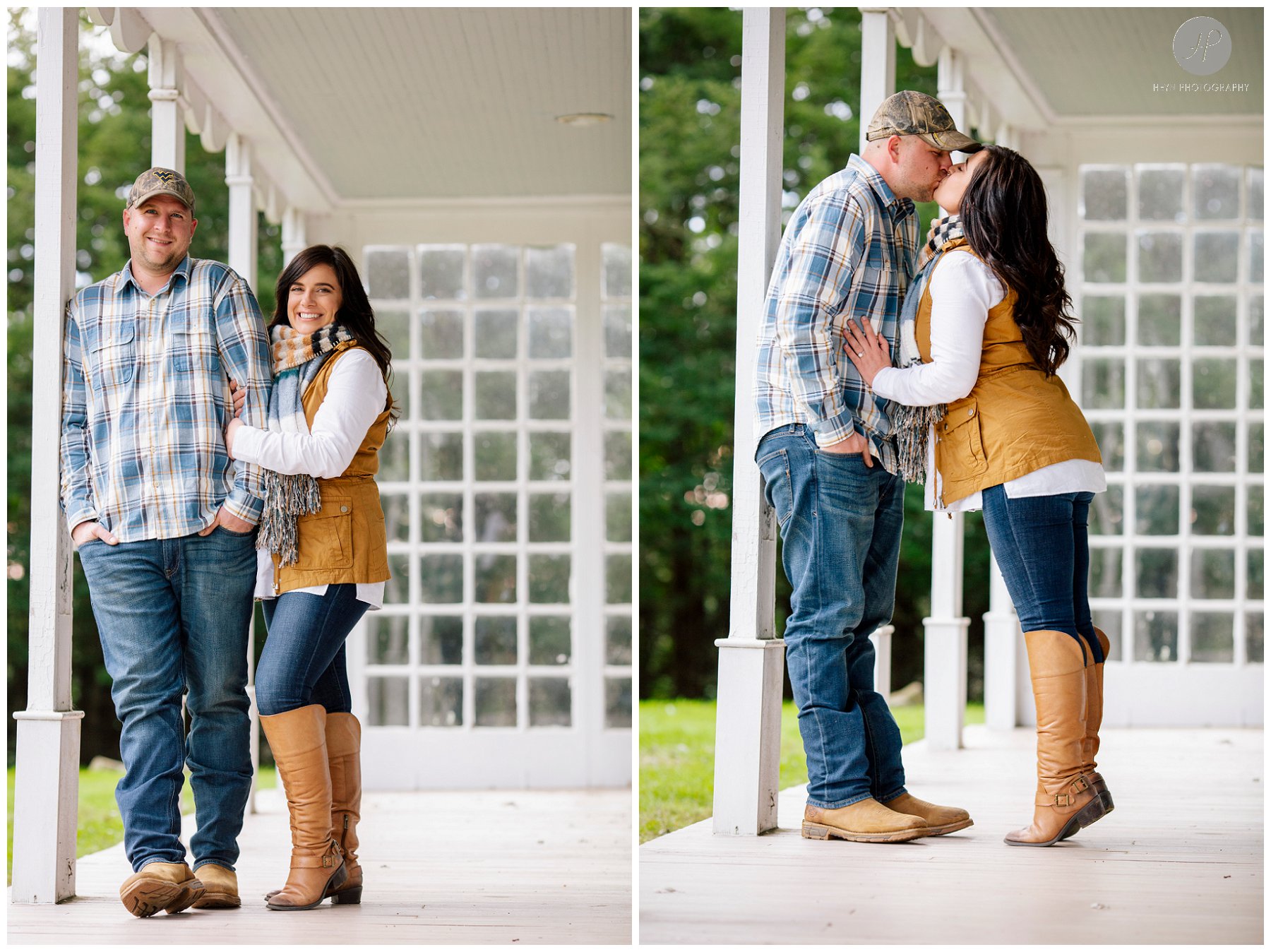  couple on porch bayonet farm engagement session in new jersey