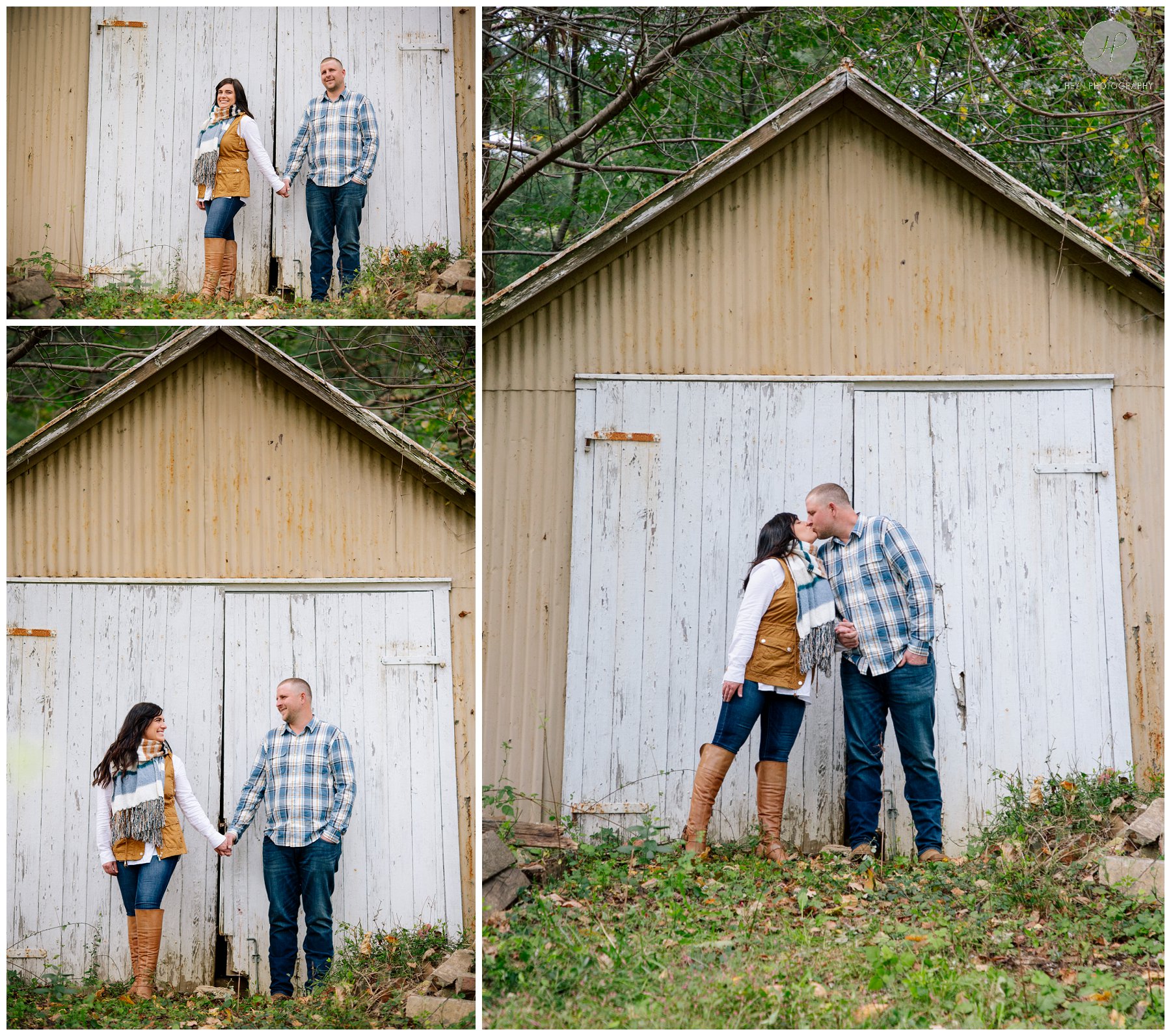  couple by barn at bayonet farm engagement session in new jersey