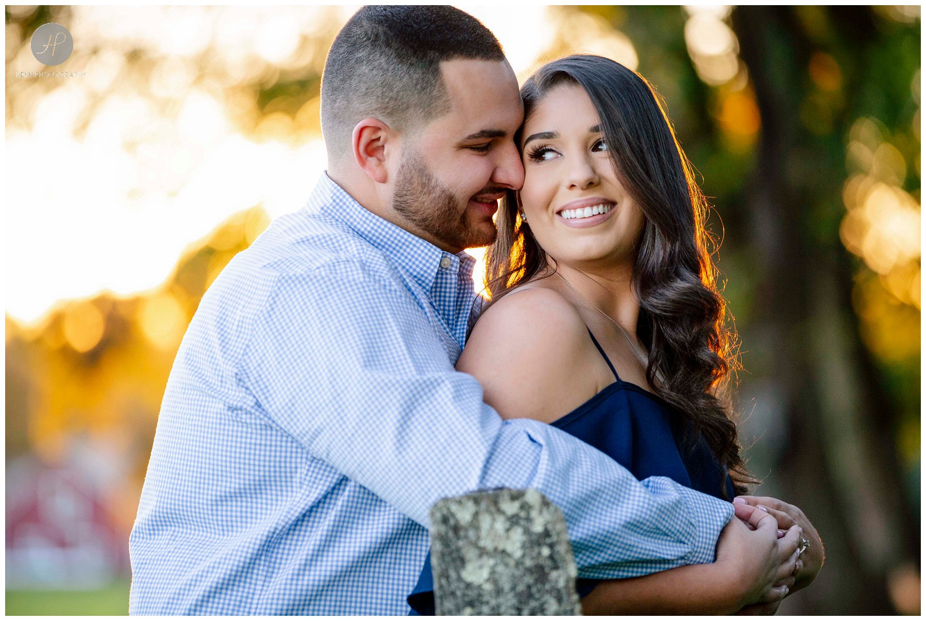 couple outside at sunset for Bayonet Farm engagement session in new jersey 