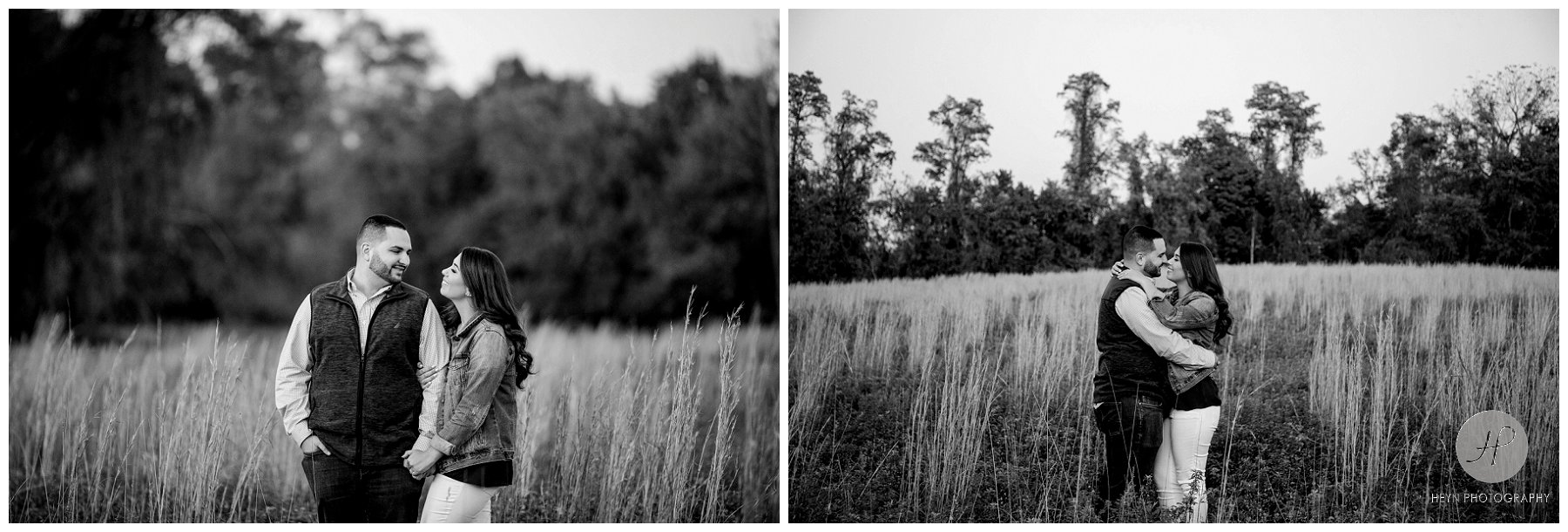 couple outside in tall grass for Bayonet Farm engagement session in new jersey 