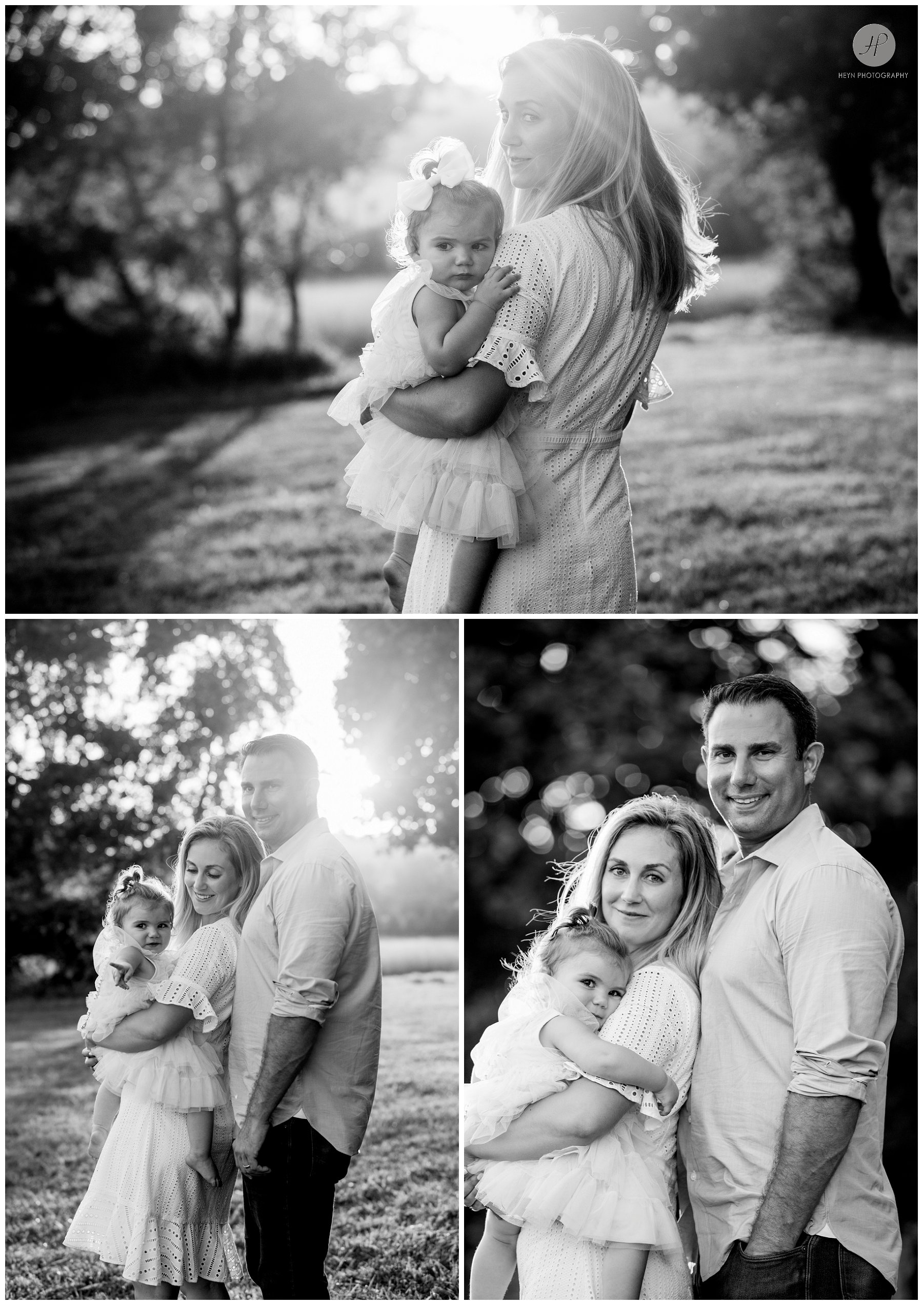 black and white of mom dad and baby at bayonet farm family session