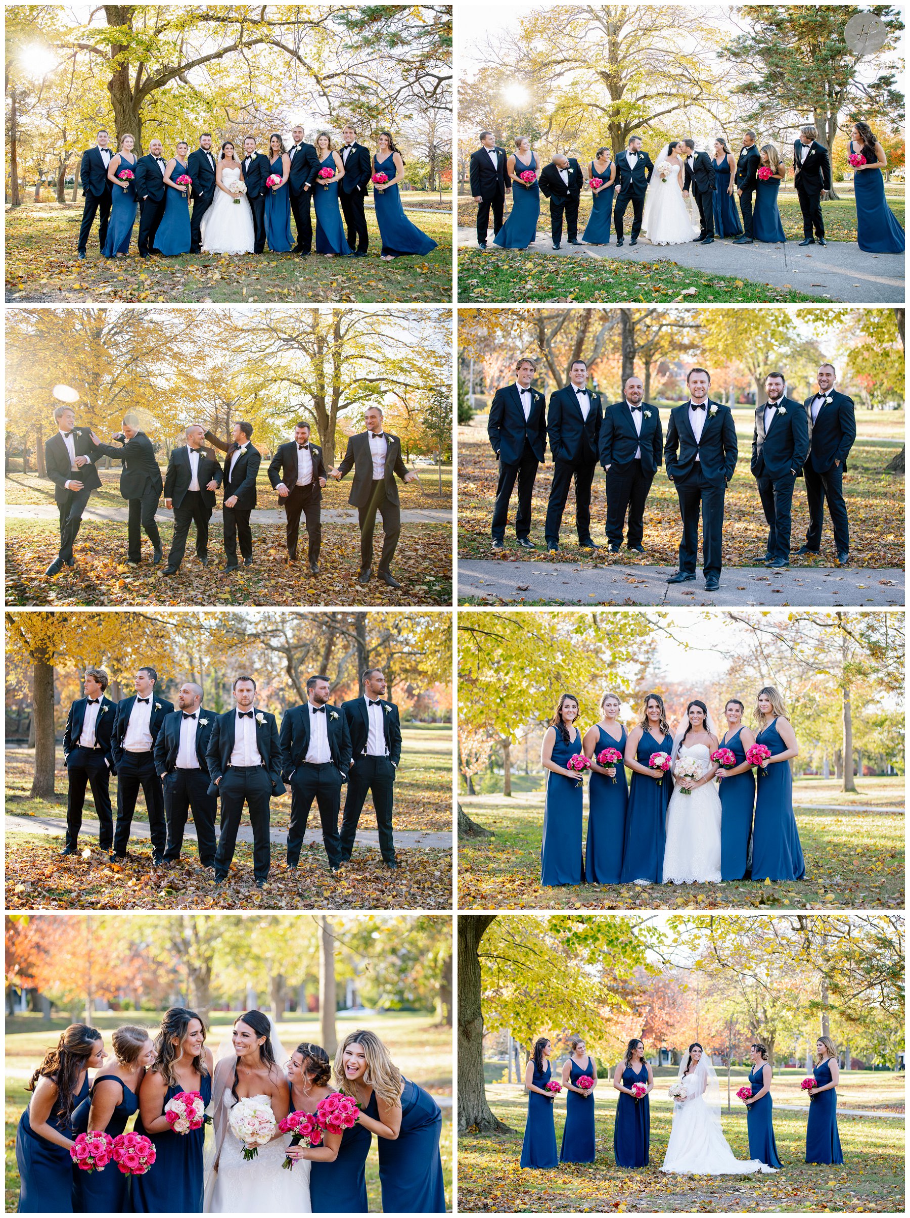 bridal party at spring lake park before clarks landing yacht club wedding in point pleasant new jersey 