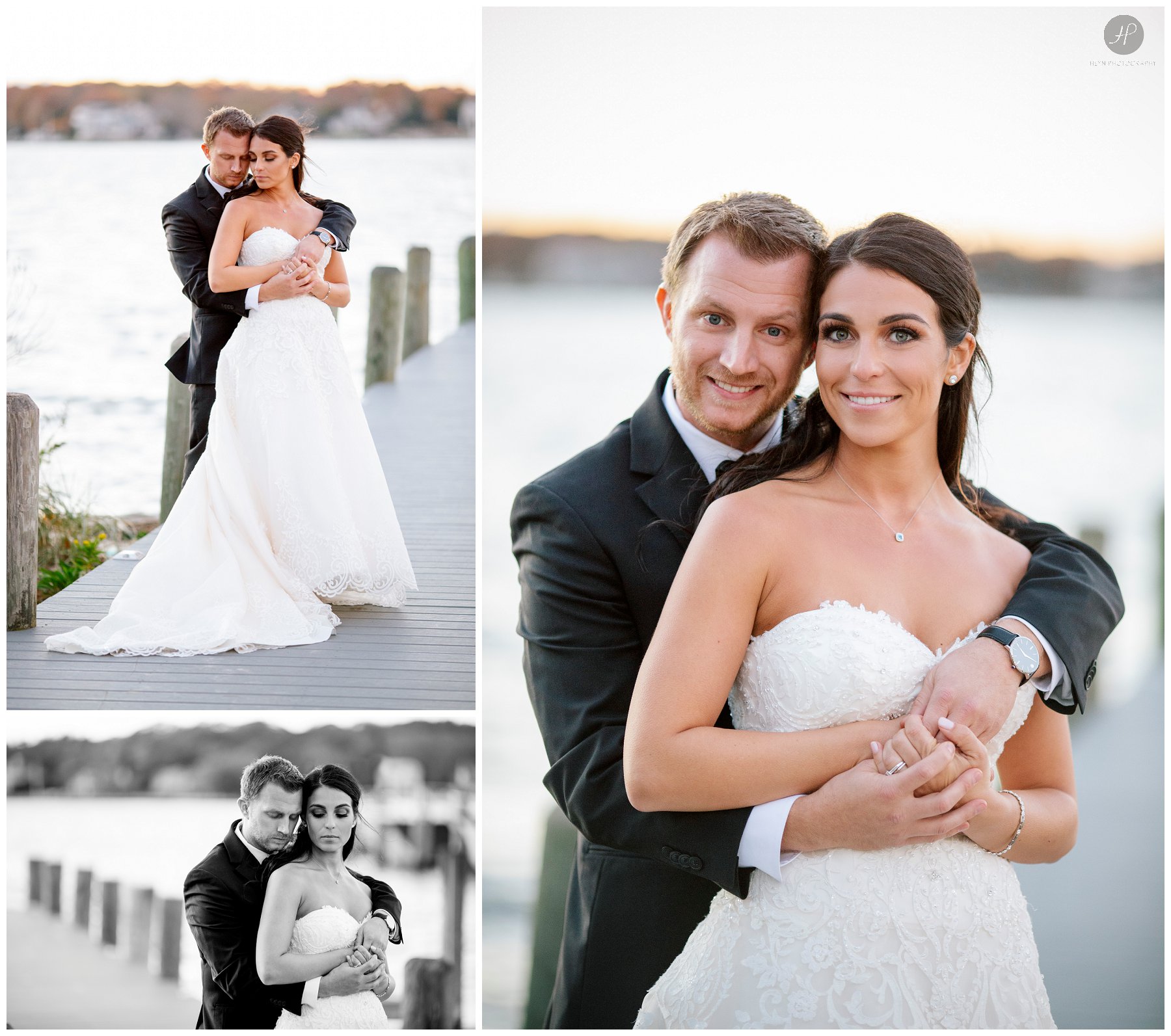 bride and groom on dock at clarks landing yacht club wedding in point pleasant new jersey 