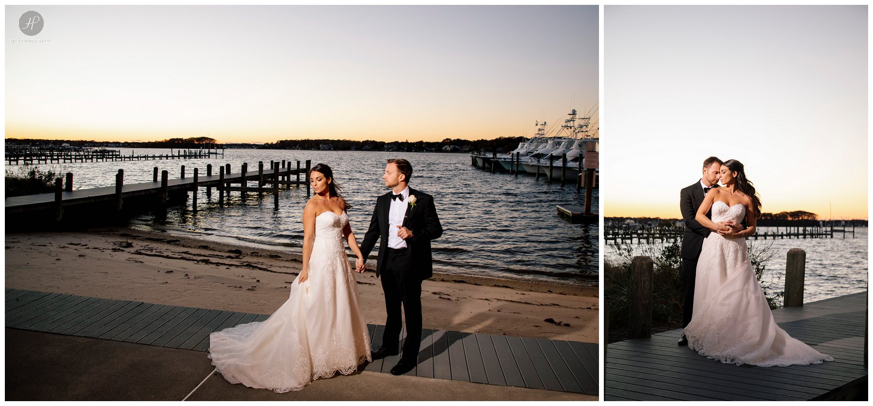 bride and groom on dock at clarks landing yacht club wedding in point pleasant new jersey 