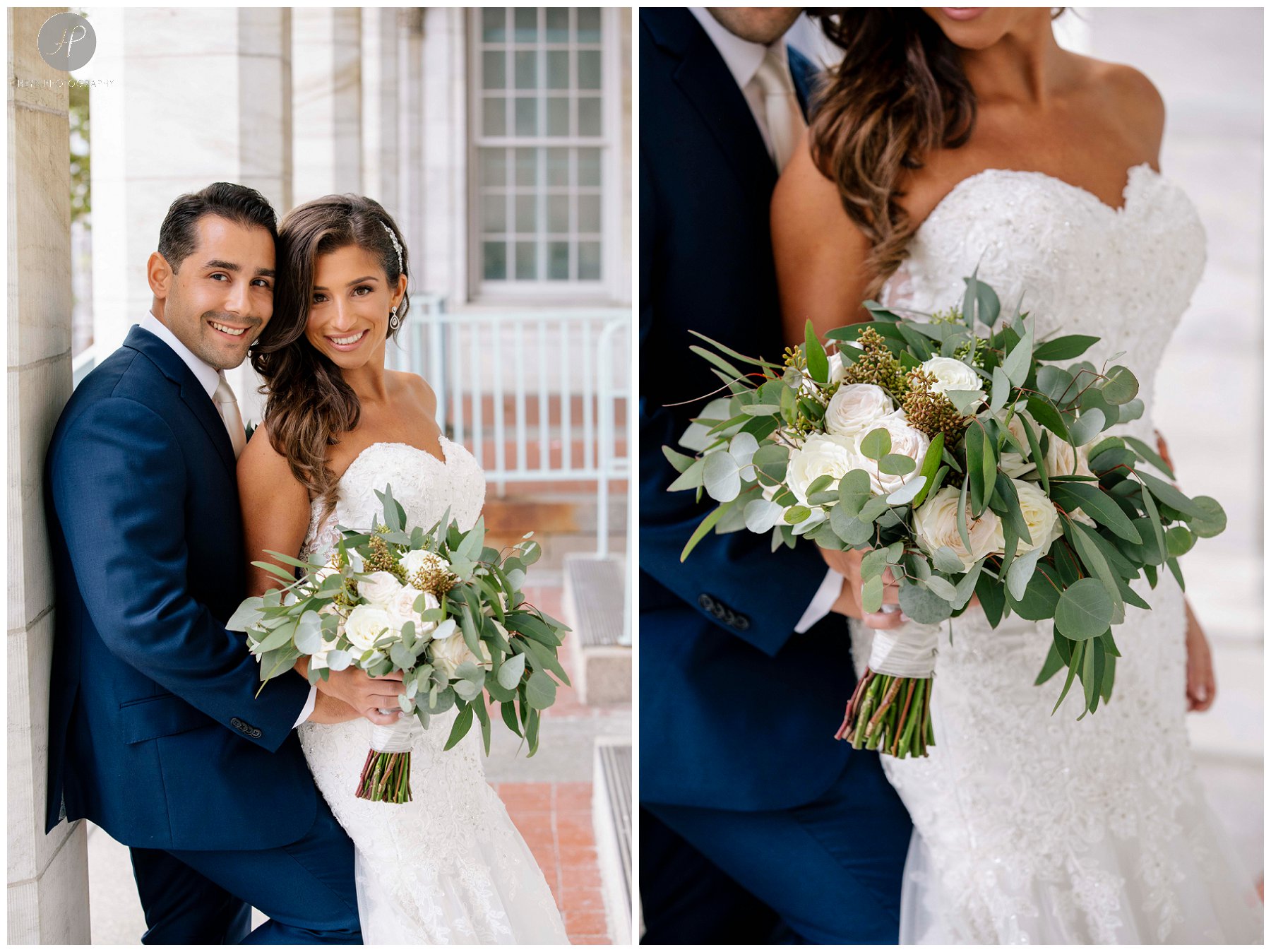 bride and groom at asbury park at edgewater beach club wedding in new jersey