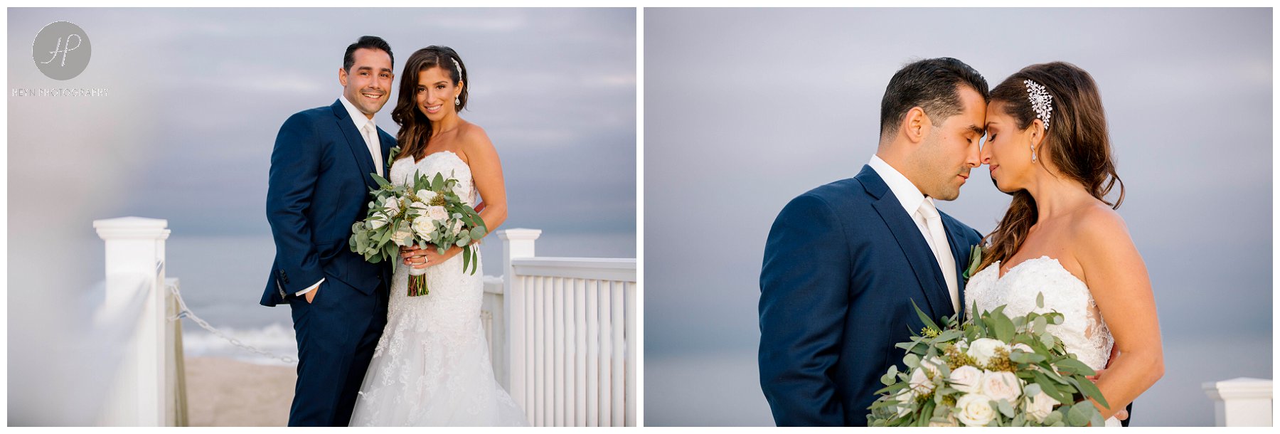 bride and groom at sunset at edgewater beach club wedding in new jersey