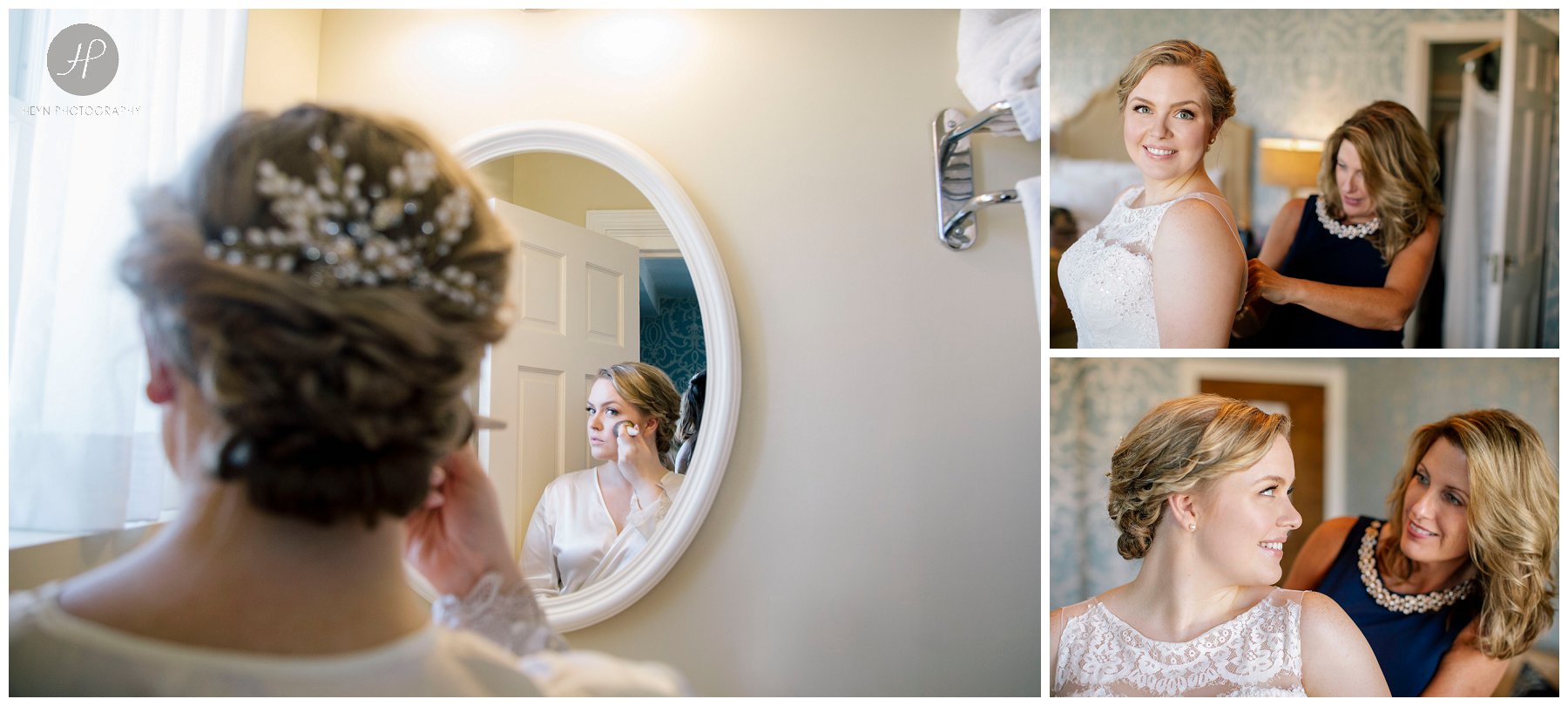  bride getting ready before  molly pitcher inn wedding in new jersey 