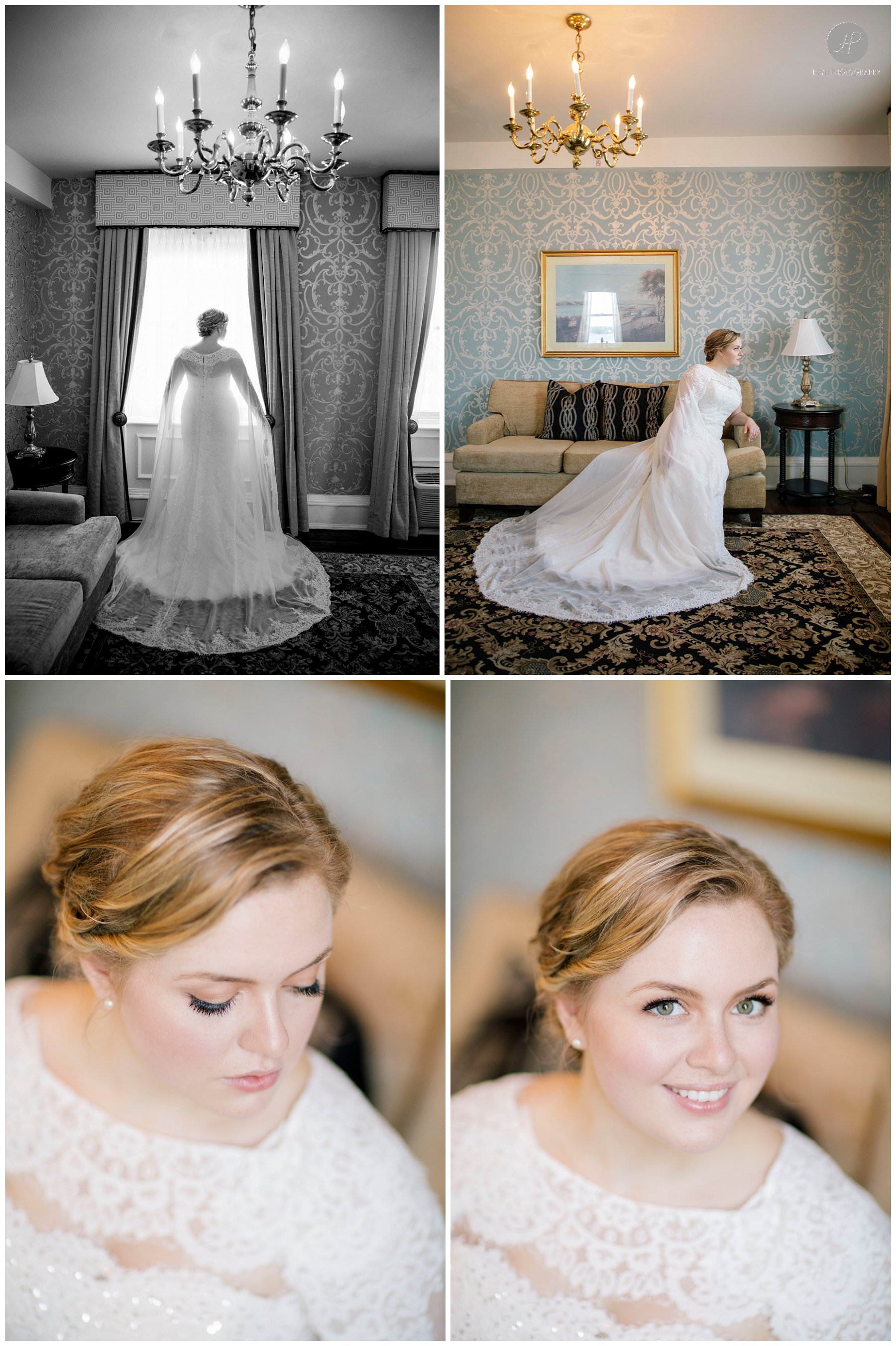 bride getting ready before  molly pitcher inn wedding in new jersey 