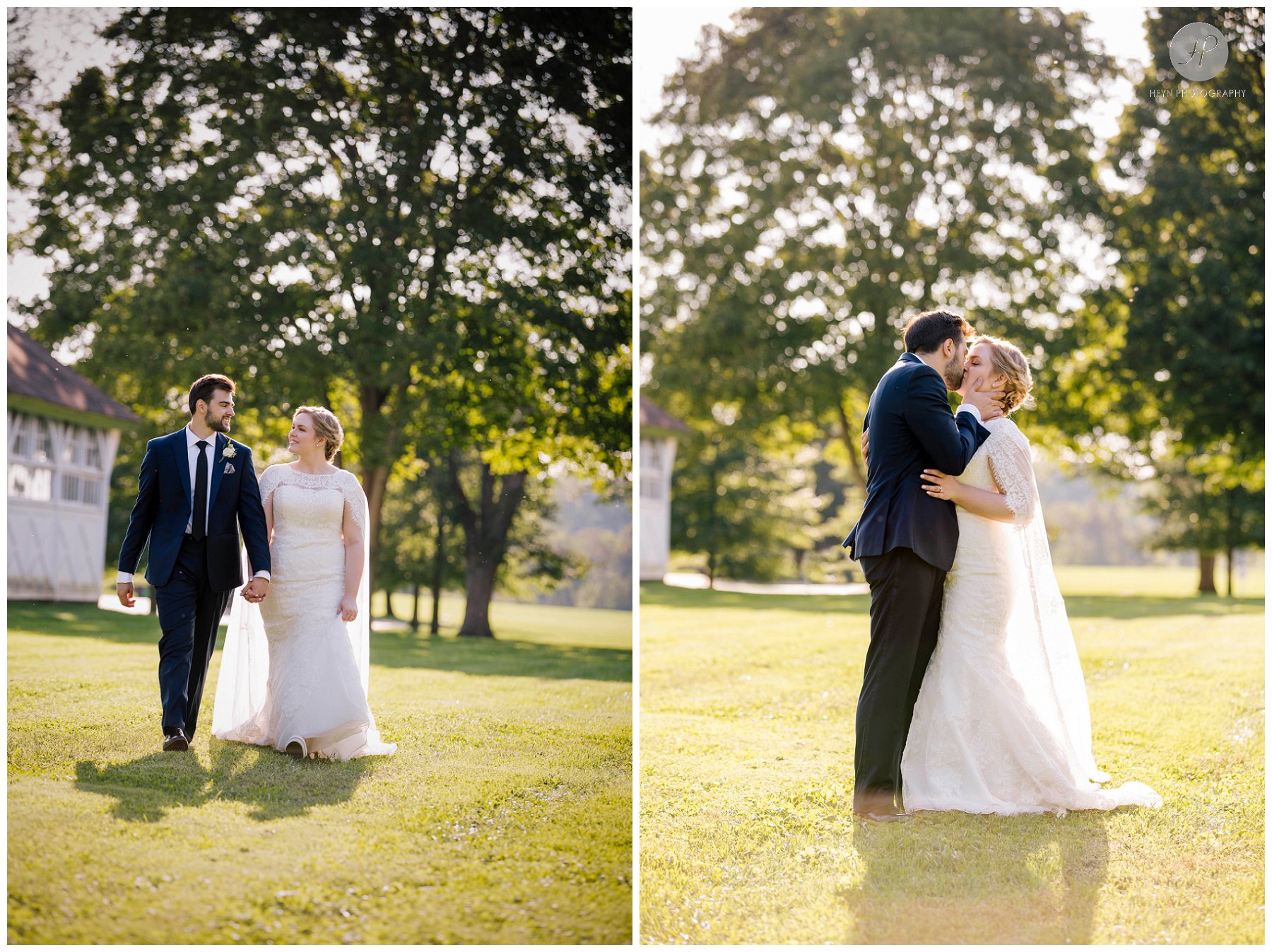 bride and groom at thompson park before molly pitcher inn wedding in new jersey 