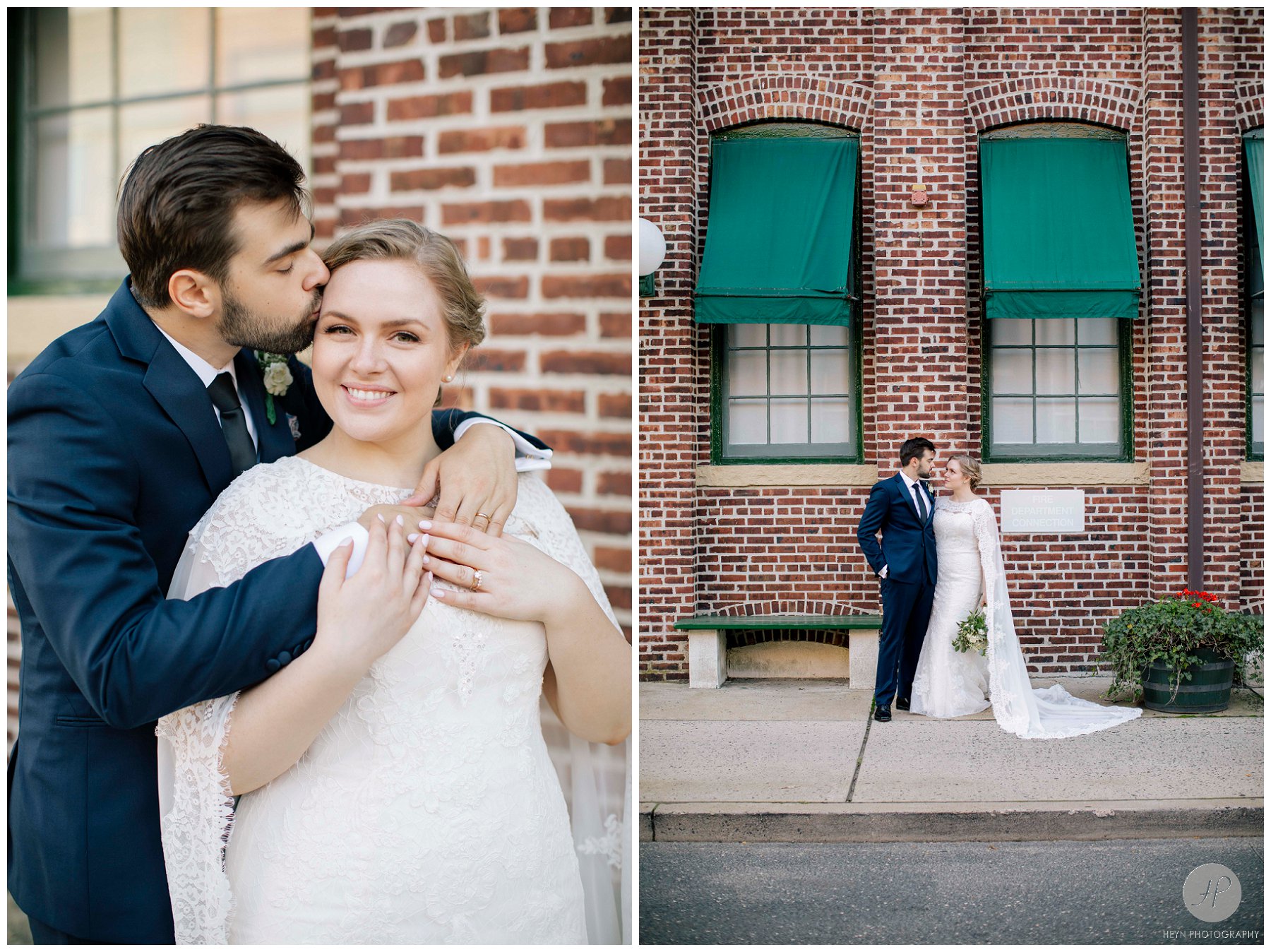 bride and groom in red bank before molly pitcher inn wedding in new jersey 