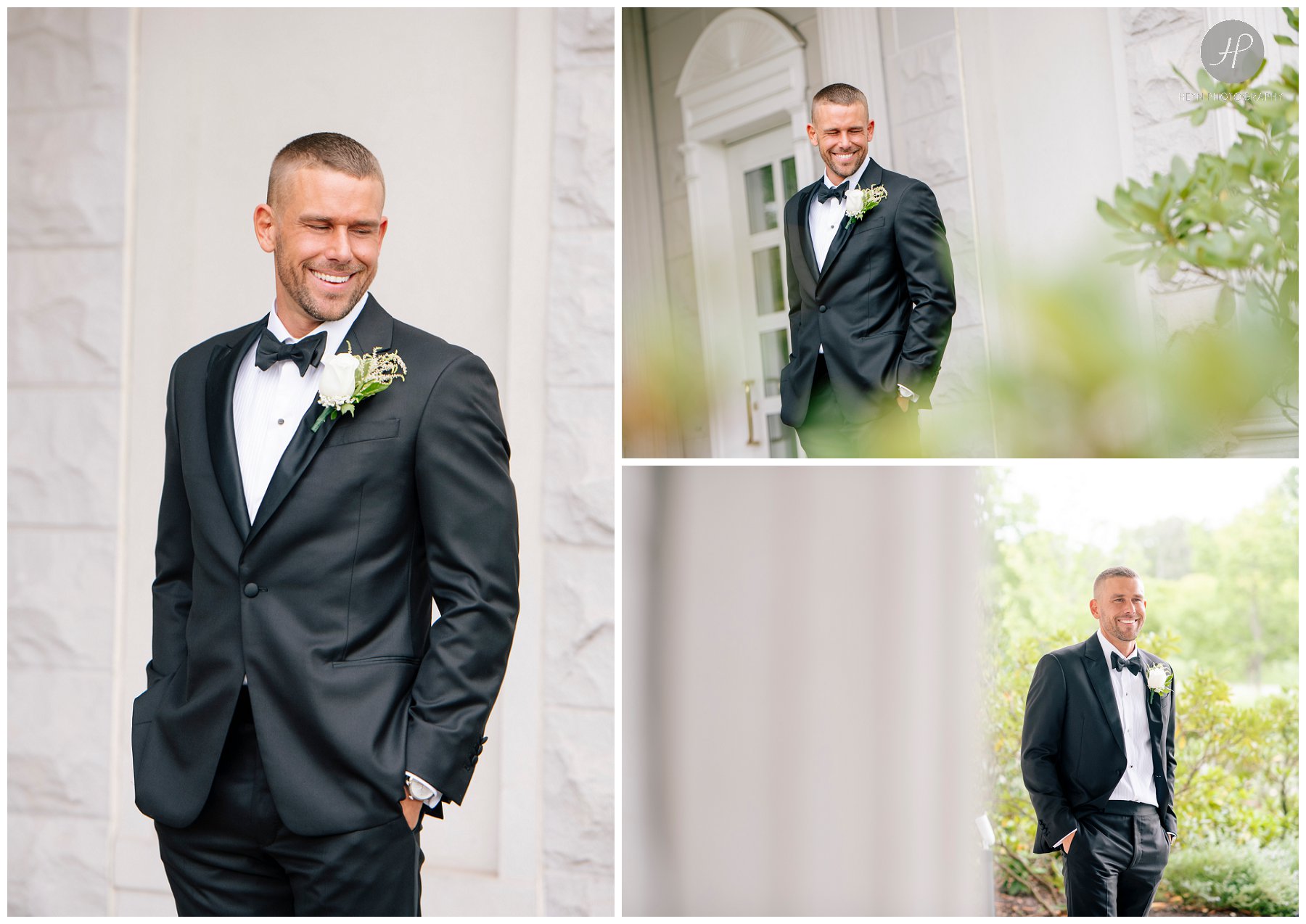 groom portraits before palace at somerset park wedding