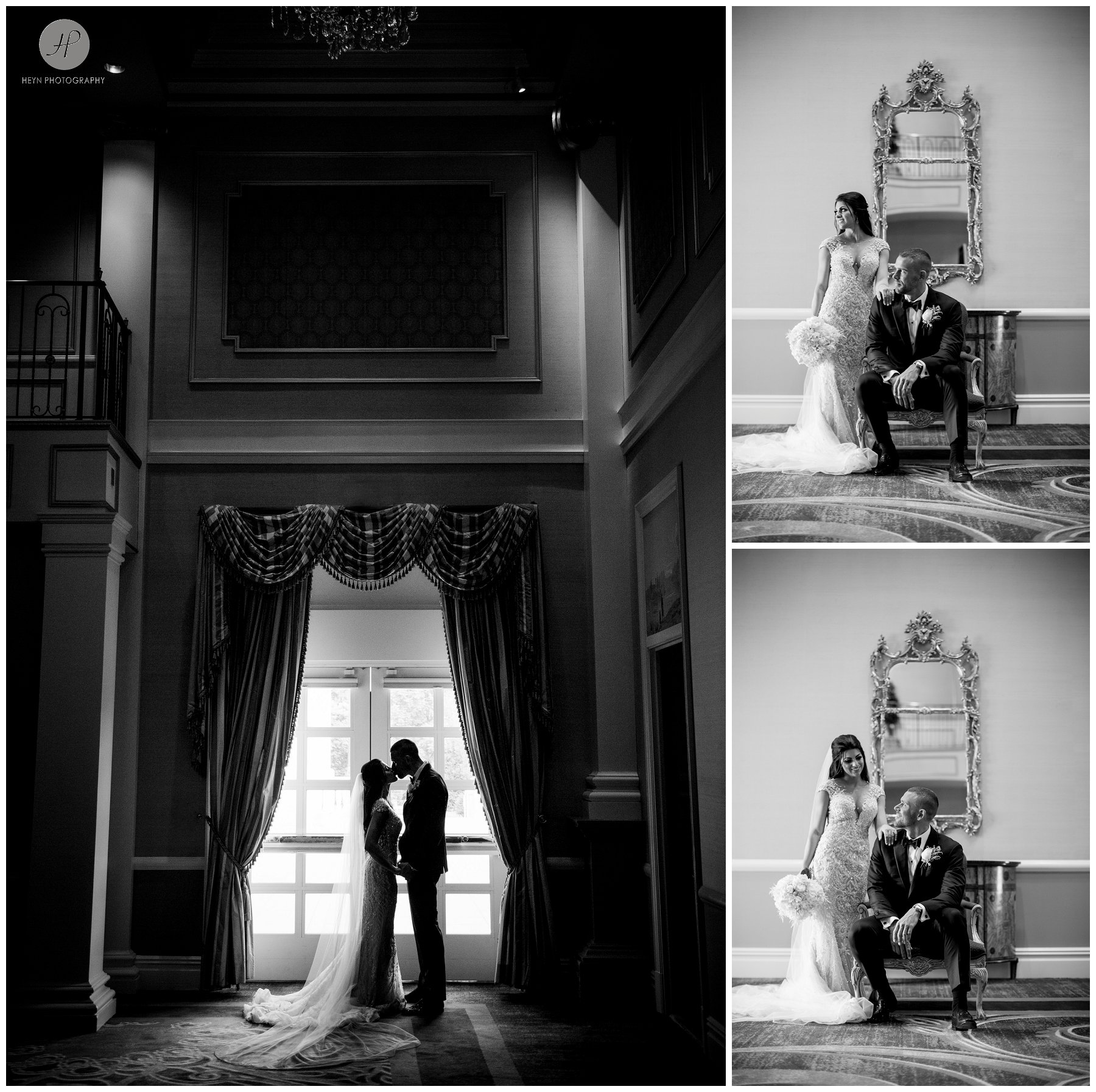 black and white indoor bride and groom romantic portraits palace at somerset park wedding