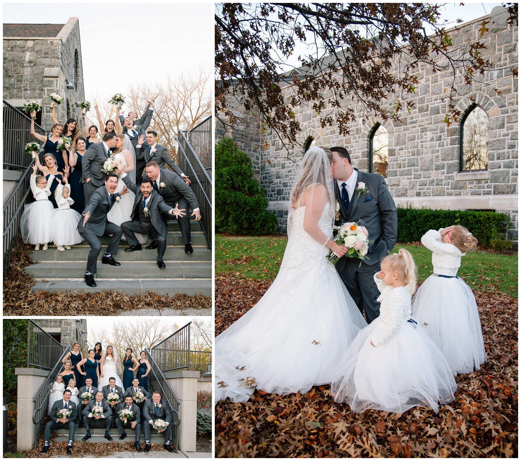 bridal party outside church ceremony before south gate manor wedding in new jersey