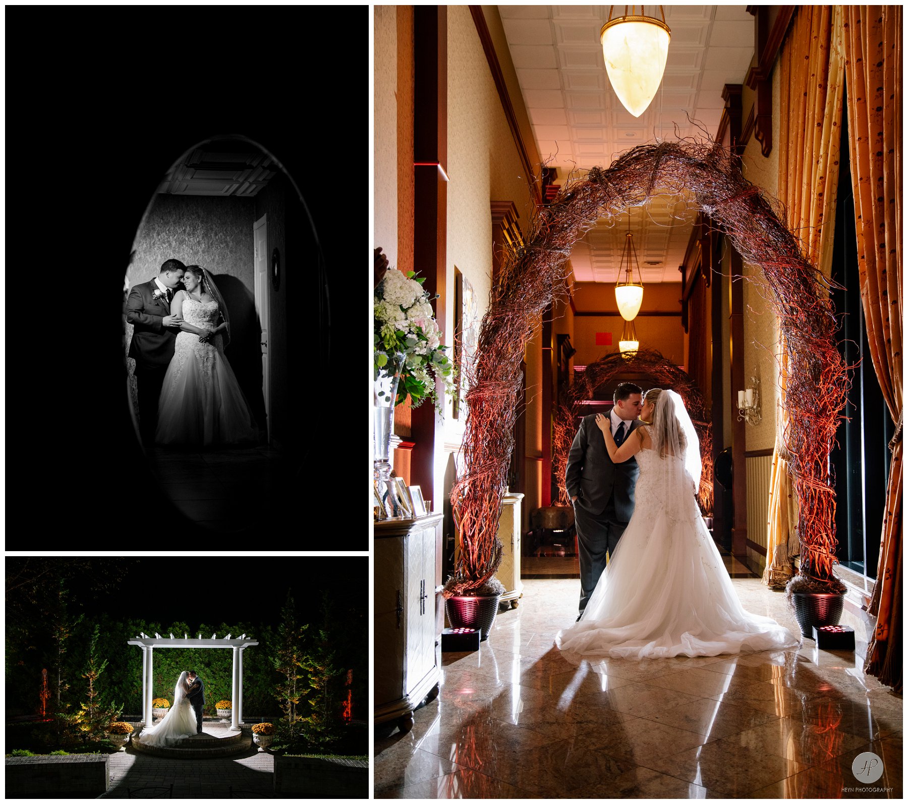 bride and groom at night at south gate manor wedding in new jersey
