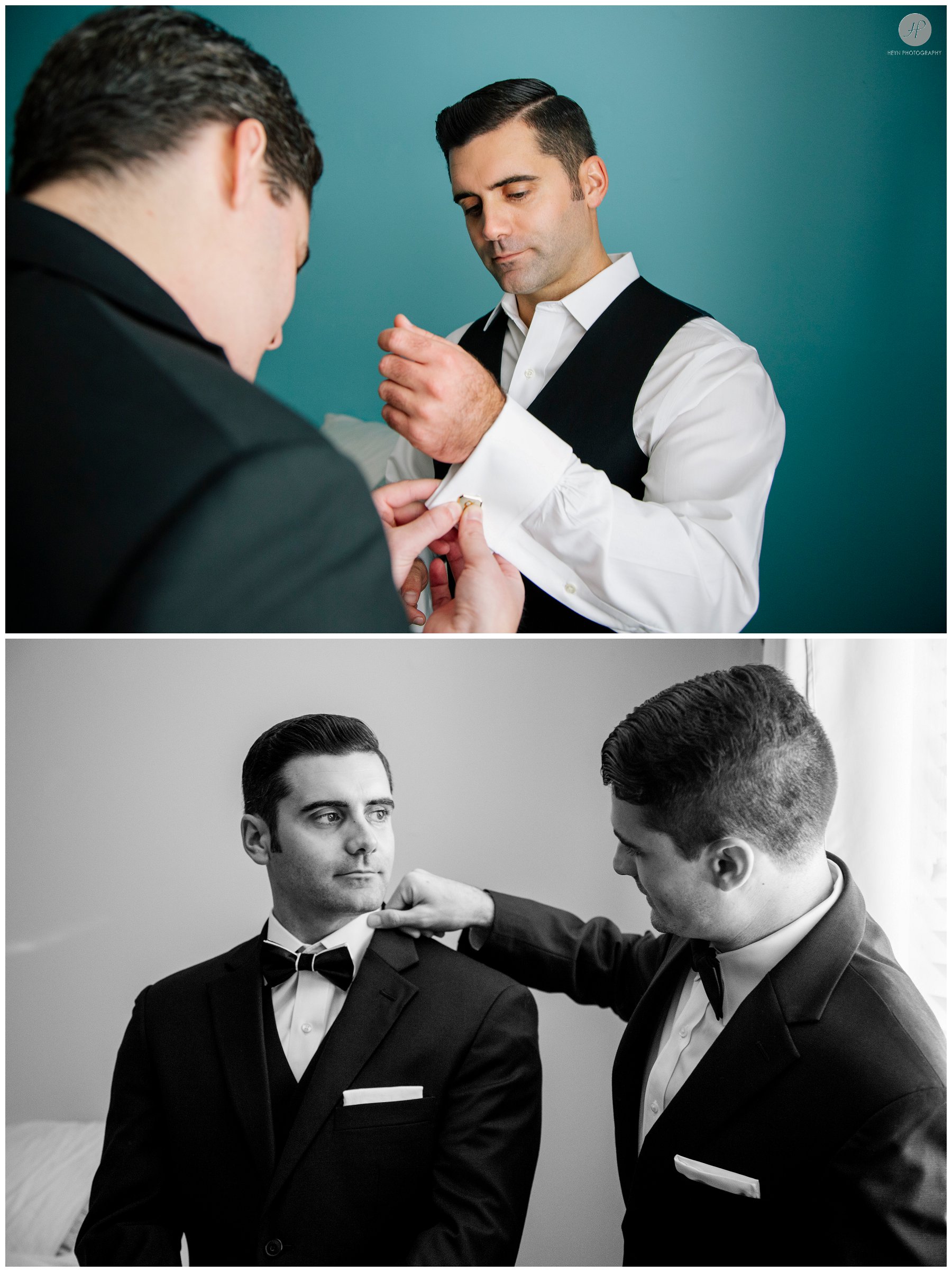 groom getting ready for spring lake bath and tennis club wedding in new jersey 