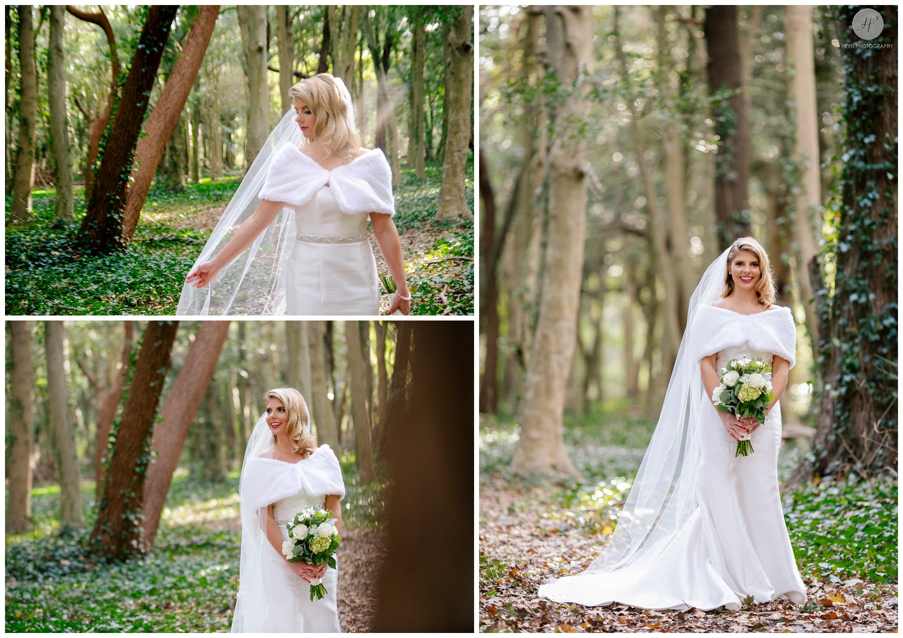 bride in woods for spring lake bath and tennis club wedding in new