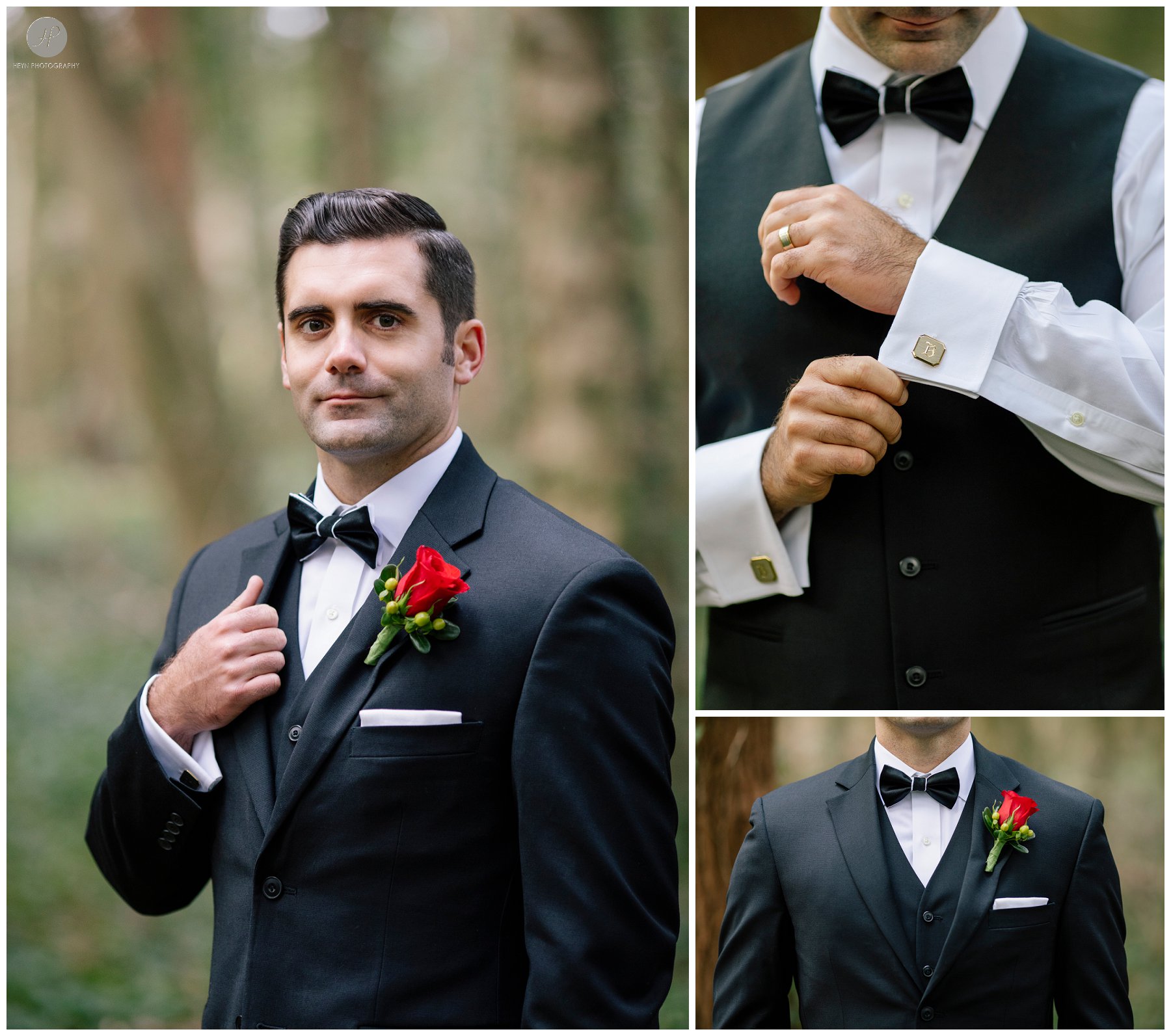 groom in woods for spring lake bath and tennis club wedding in new
