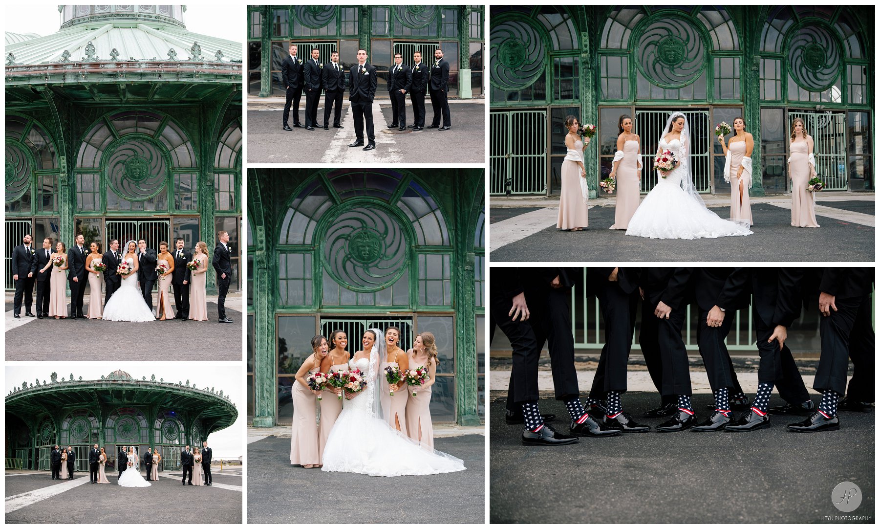 bridal party in asbury park in front of carousel house before clarks landing yacht club wedding