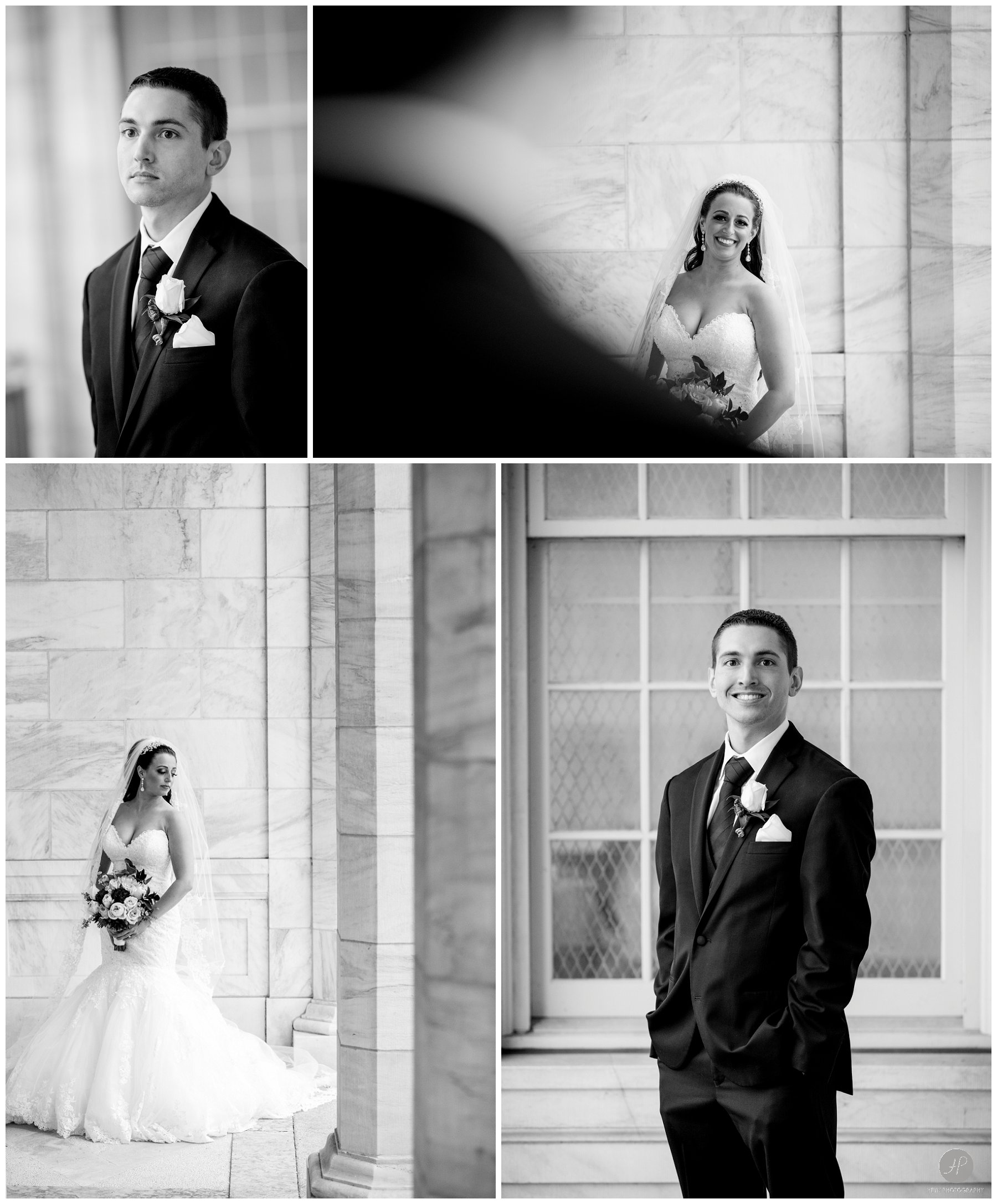 classic black and white bride and groom photos in asbury park before clarks landing yacht club wedding