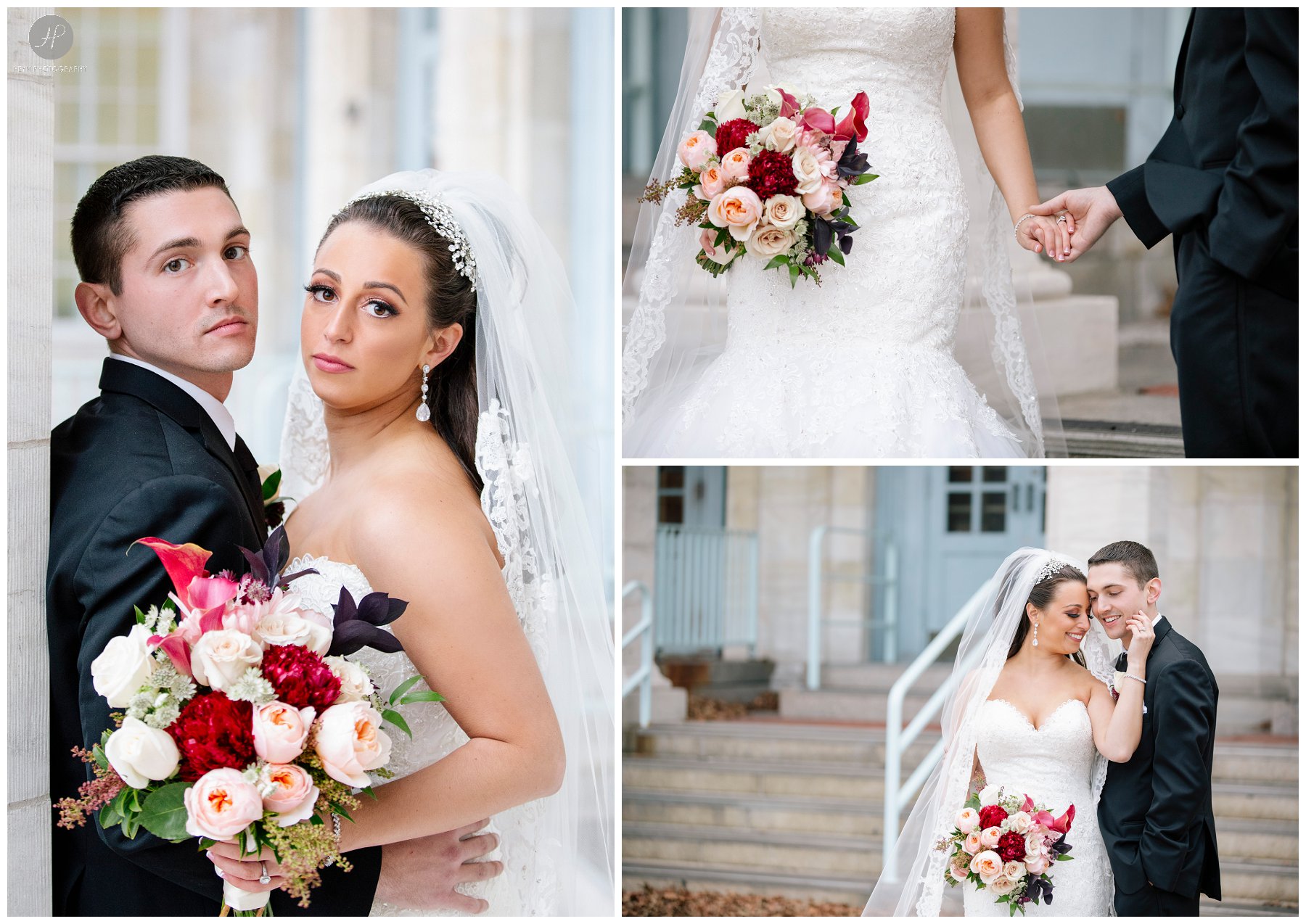 bride and groom detailed in asbury park before clarks landing yacht club wedding