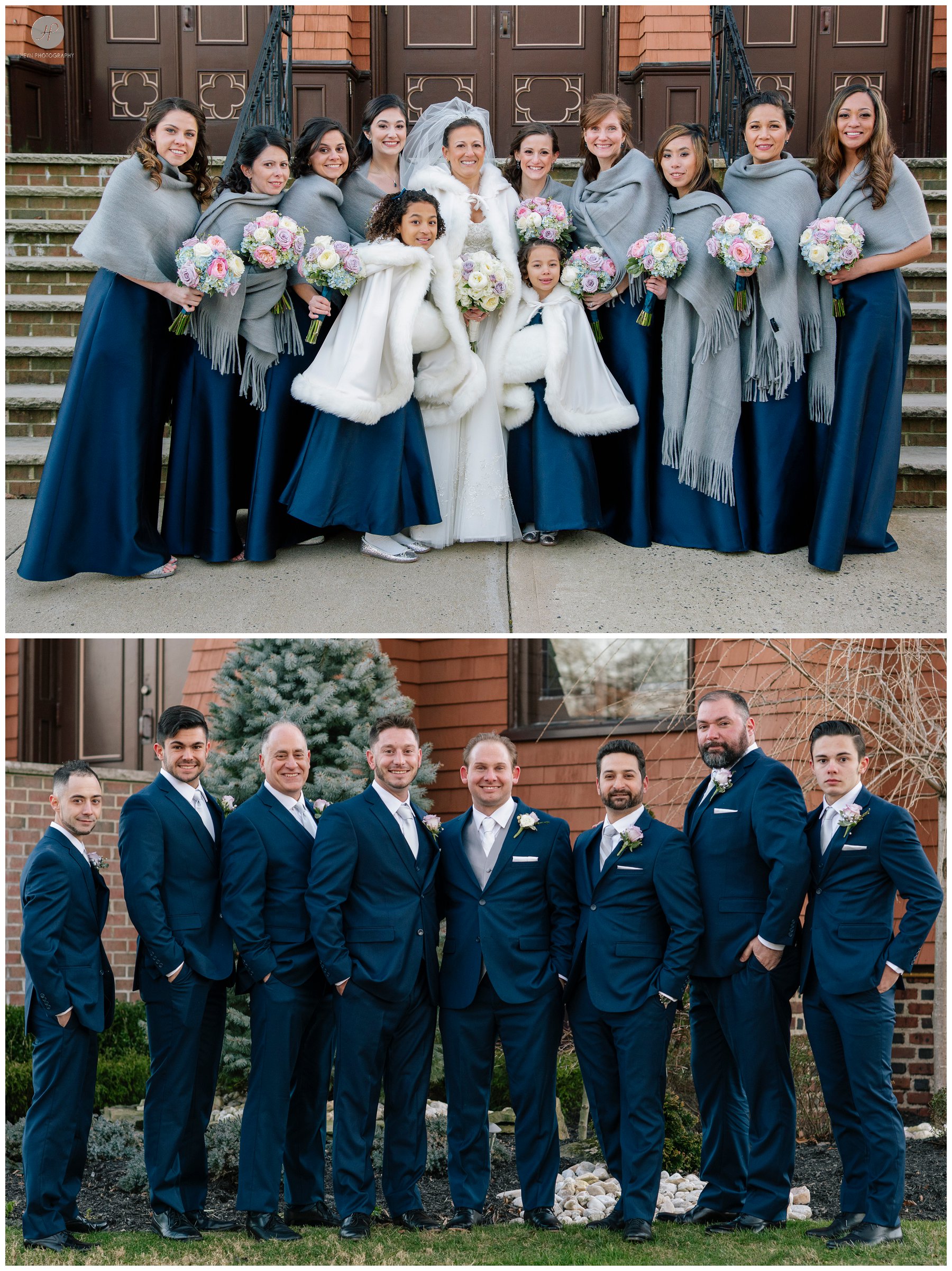 bridal party outside saint peter's church in point pleasant new jersey