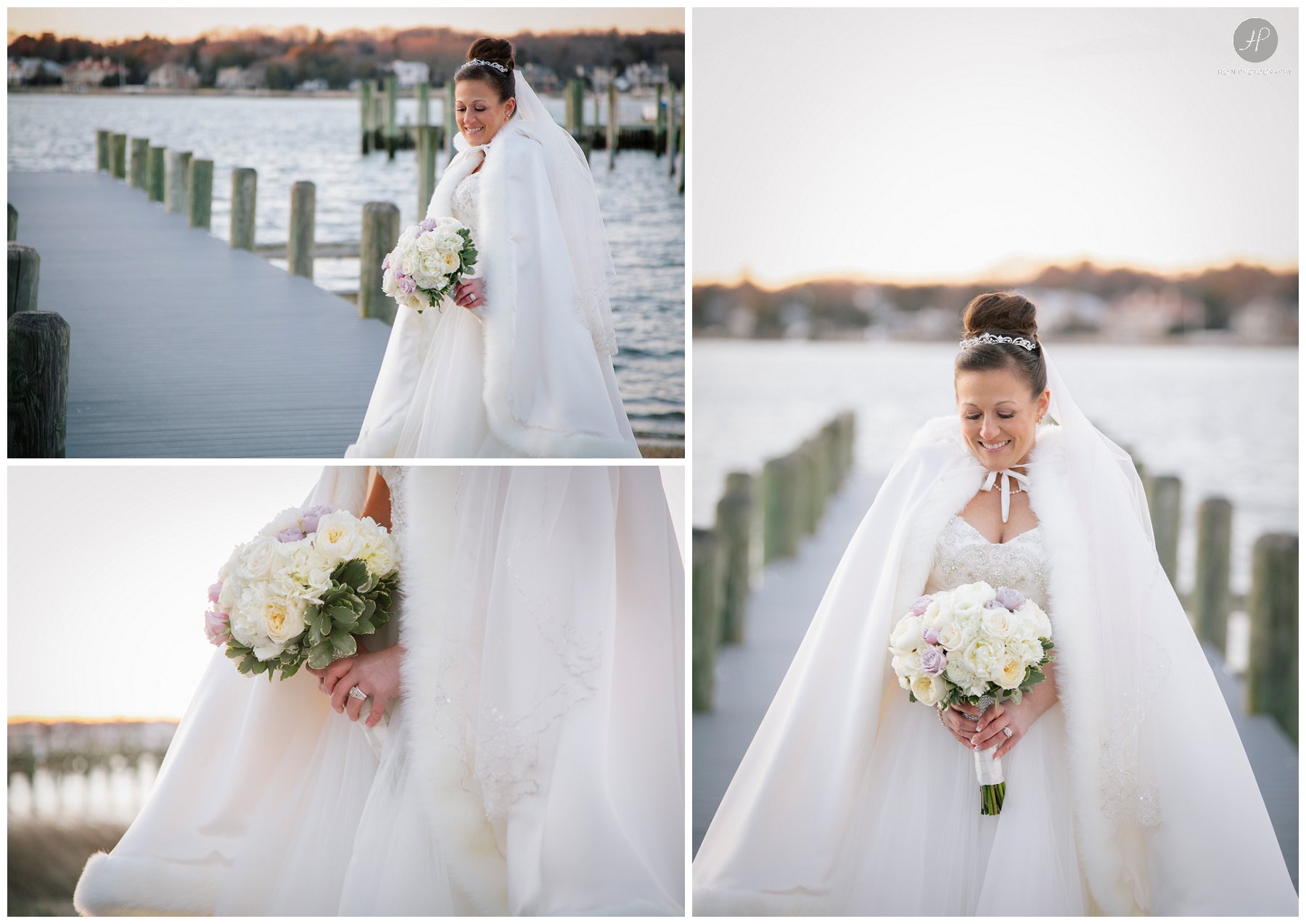bride on dock at clarks landing yacht club