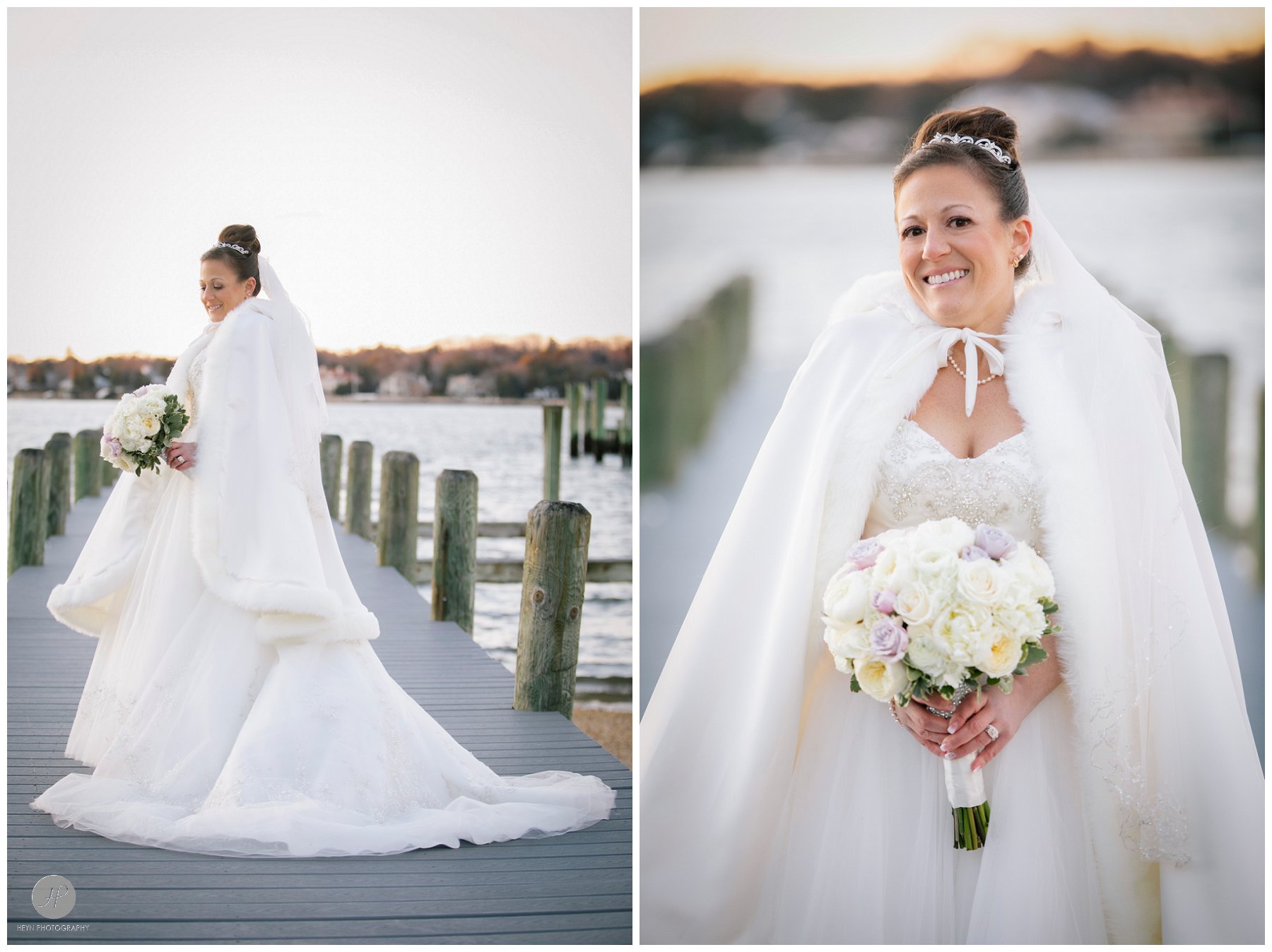 bride on dock at clarks landing yacht club