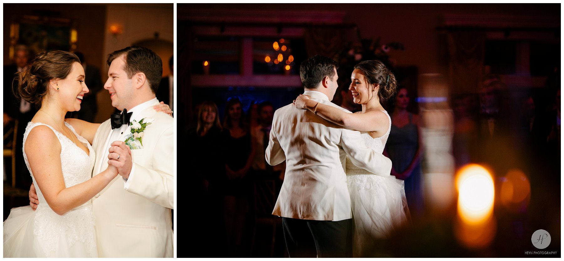 bride and groom dancing at clarks landing yacht club wedding 