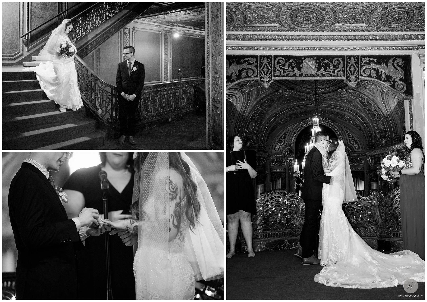 black and white photos of bride and groom wedding ceremony