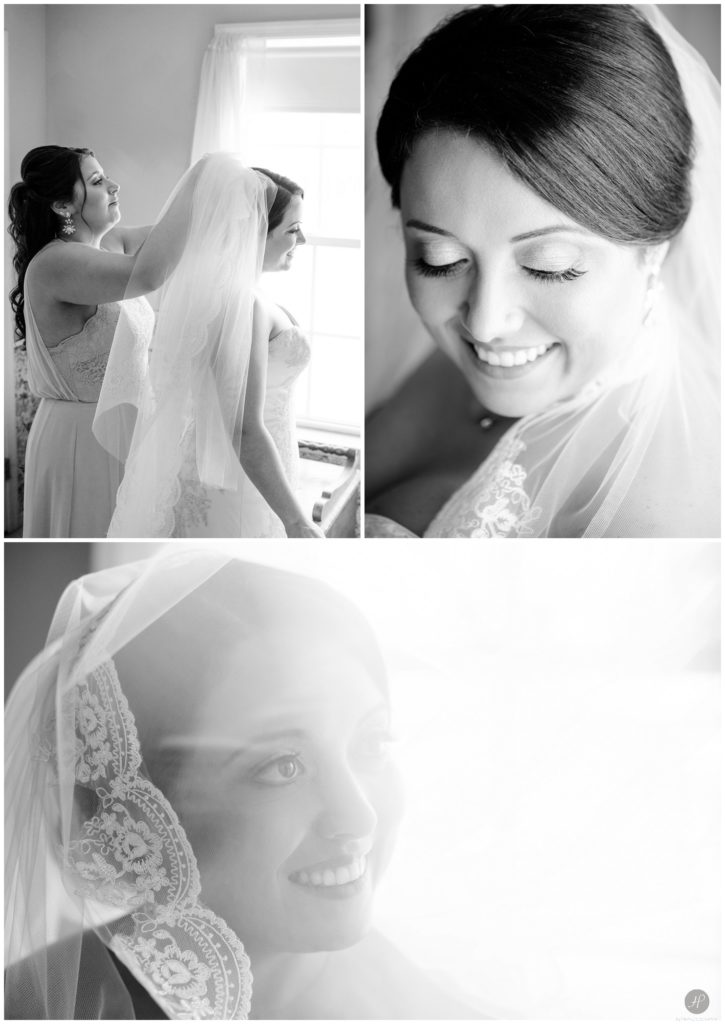 romantic black and white portraits of bride