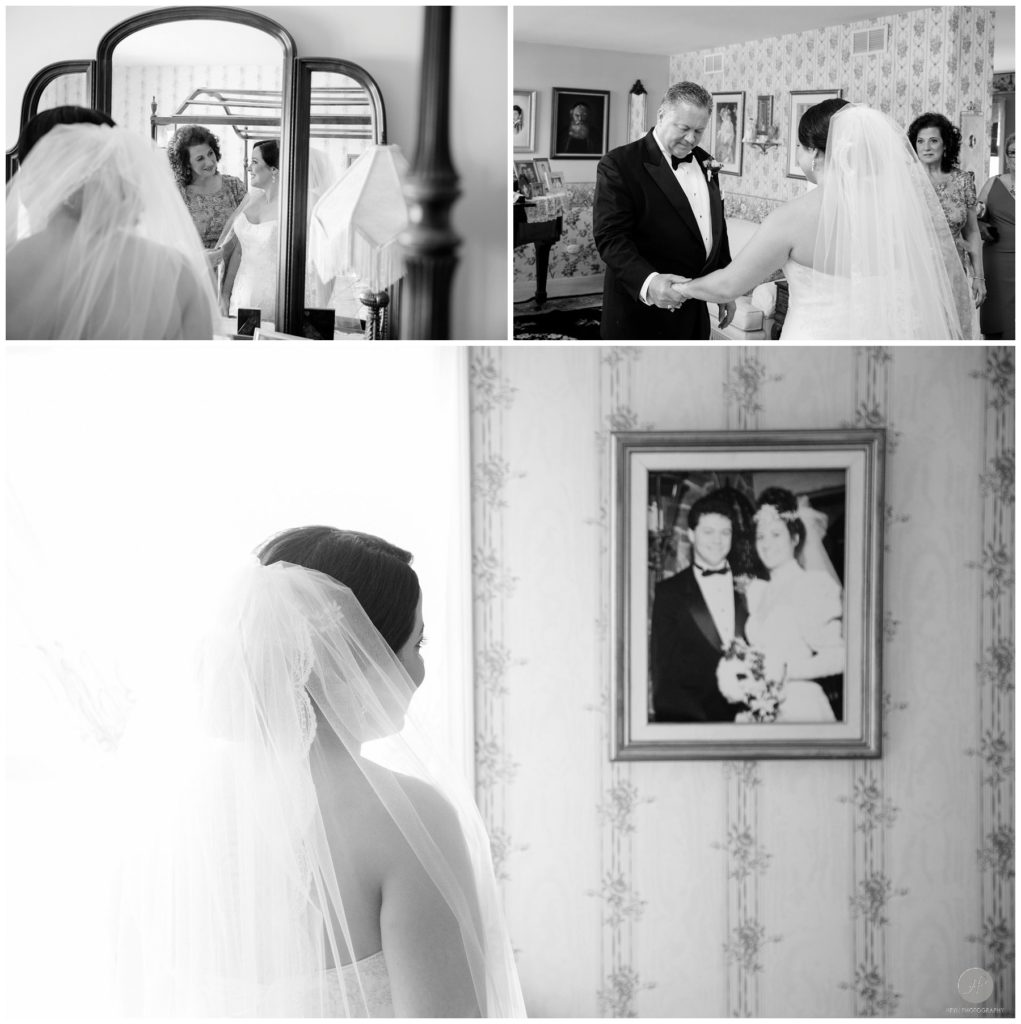 black and white photos of bride with parents