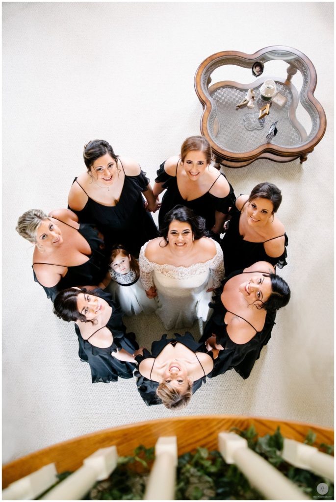 bride and bridal party on wedding day
