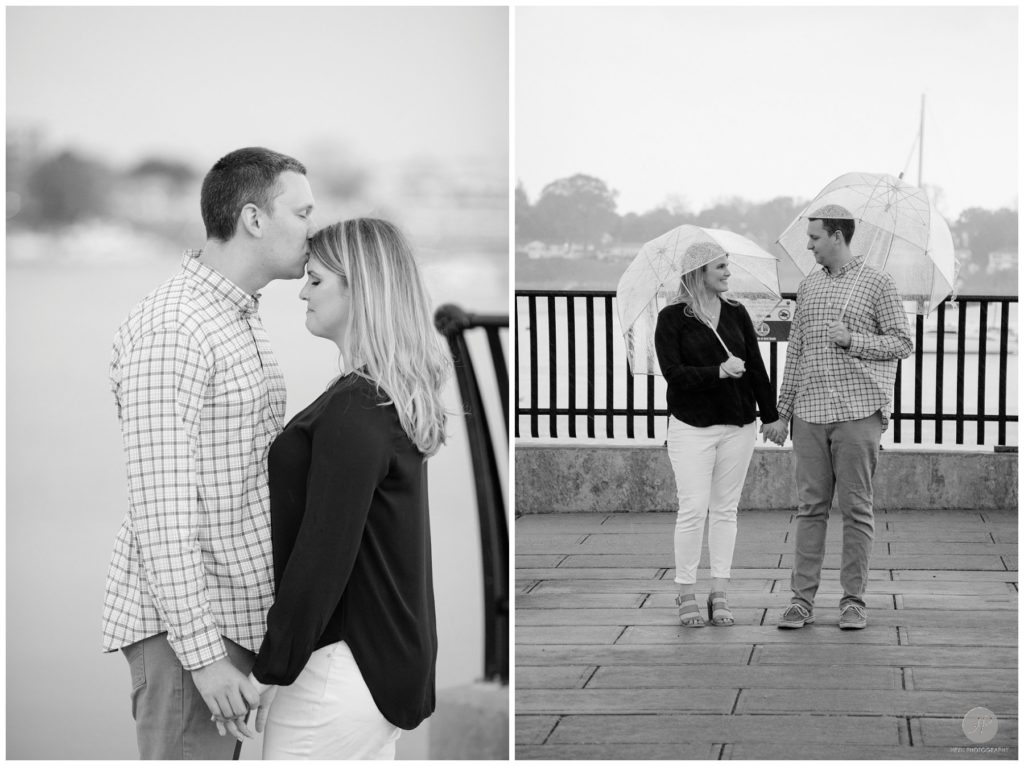 black and white red bank engagement photos