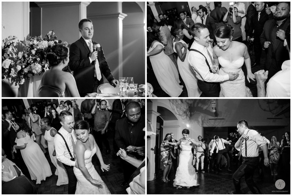 black and white wedding reception photos dancing