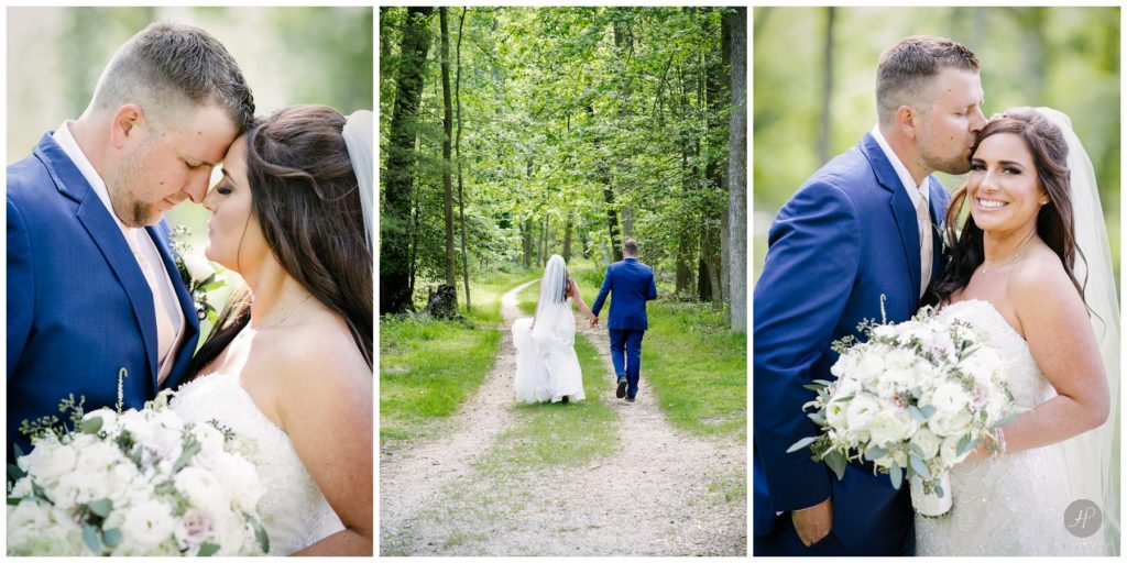 romantic photos of bride and groom at allaire state park