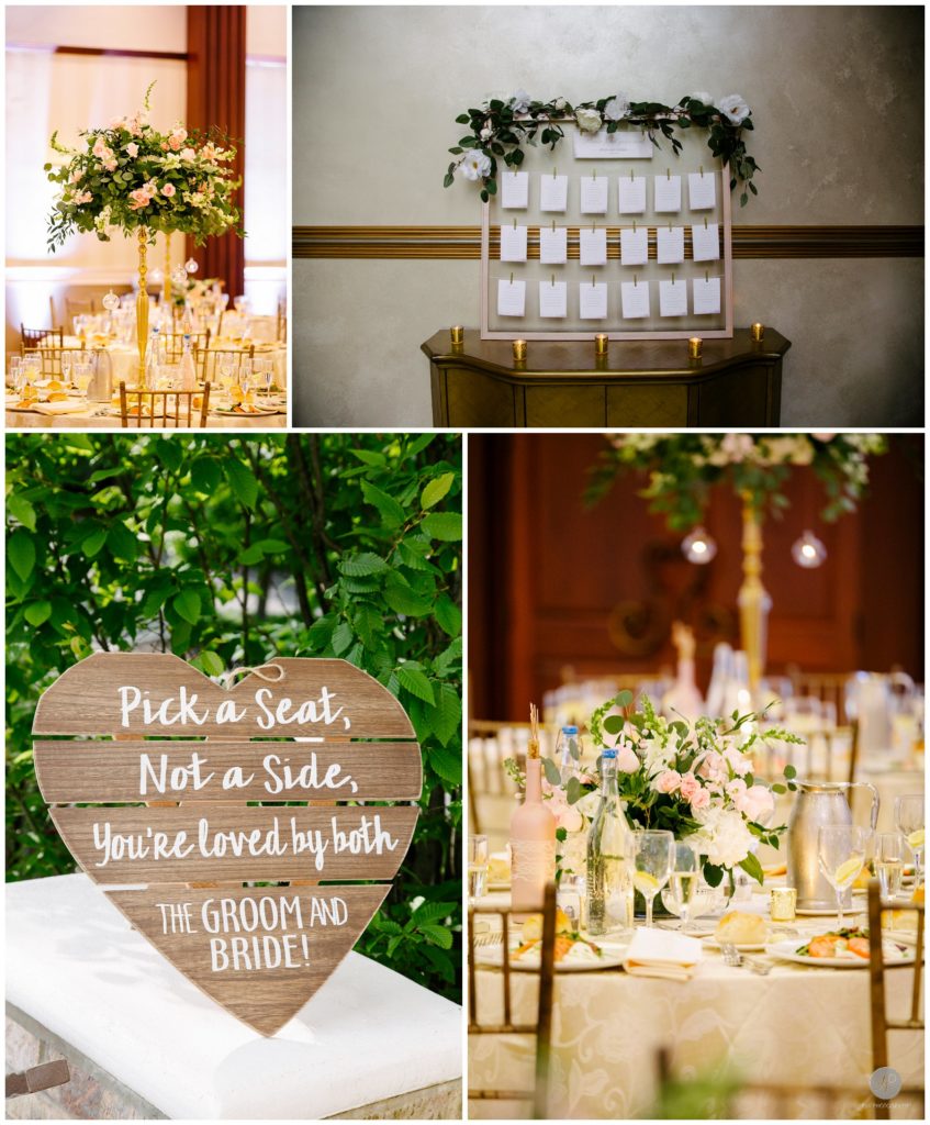 wedding details signs seating chart and tables at south gate manor