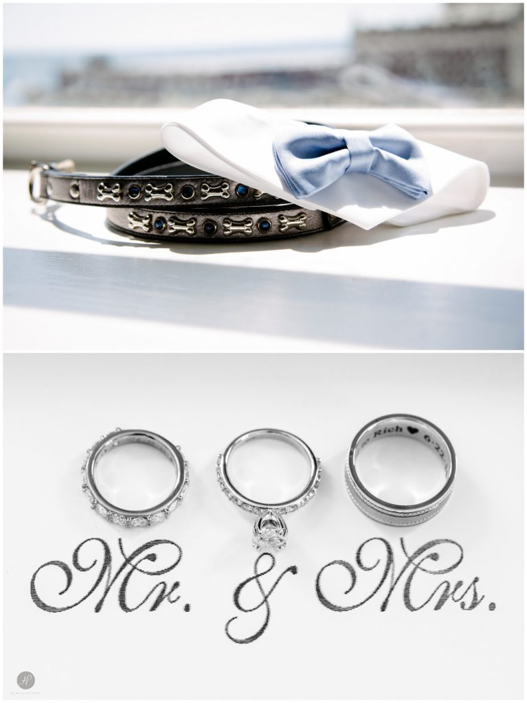 dog bow tie and collar and wedding rings for wedding