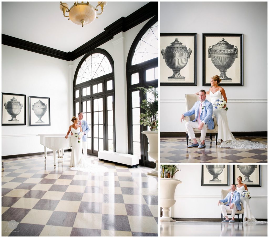 dramatic romantic photos of bride and groom at the Berkeley Hotel in Asbury Park