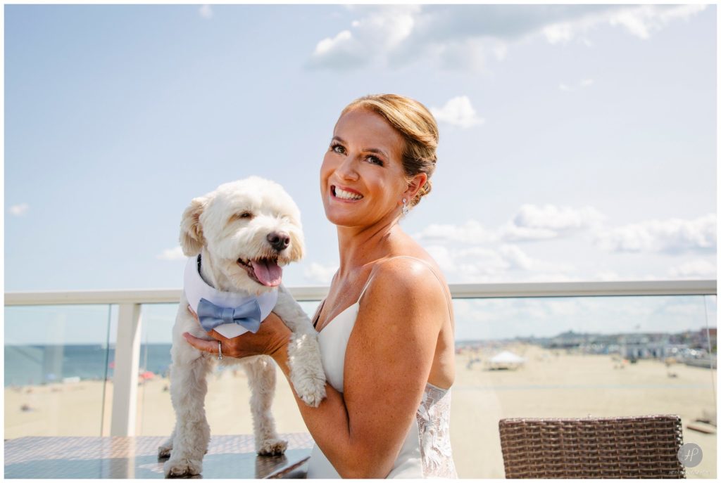 bride with dog at belmar fishing club wedding