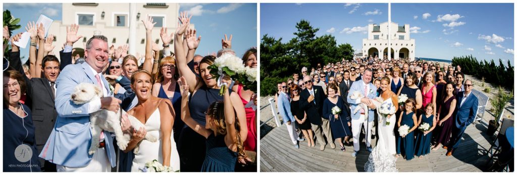 wedding group shot in front of belmar fishing club