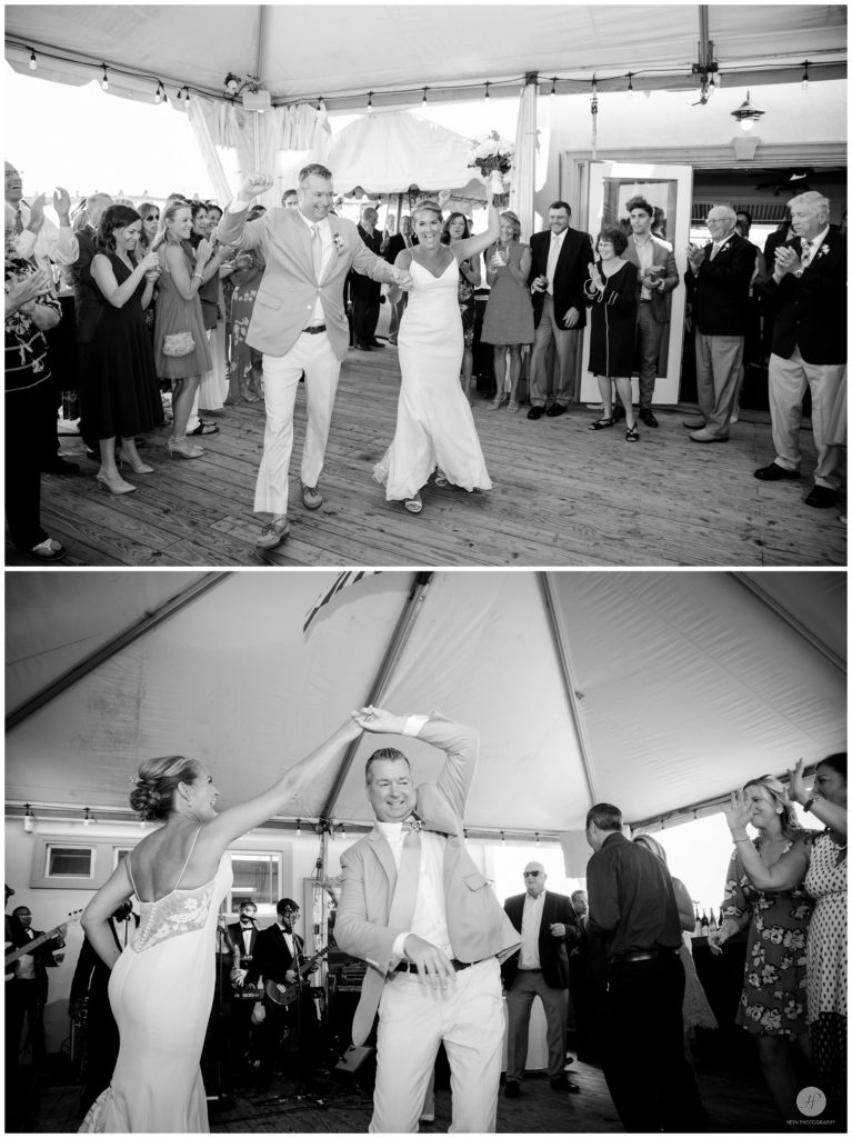 bride and groom first dance at belmar fishing club