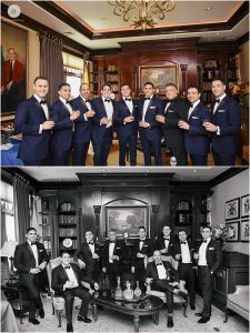 groom with groomsmen and navy suits at eagle oaks