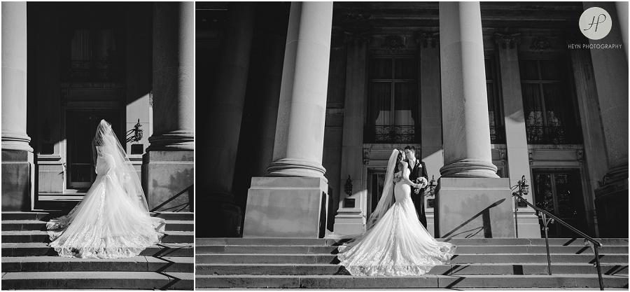 black and white bride and groom portraits at monmouth university 