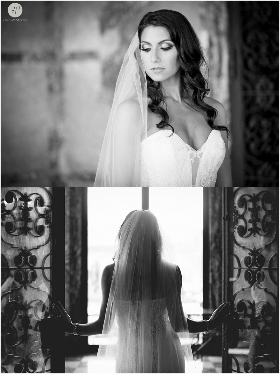 black and white bridal portraits in wilson hall at monmouth university wedding