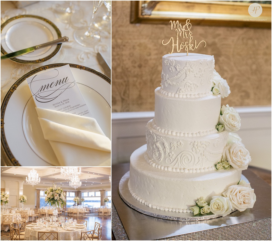 gold and white details at clarks landing yacht club wedding